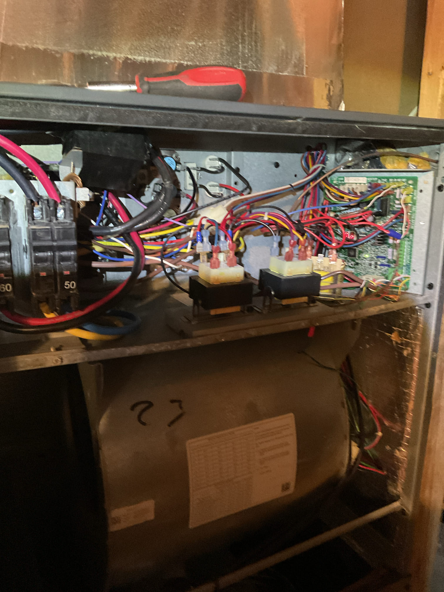 I Arrived to the customers home for a heat pump check up on a 4 yr old system . I checked all electrical connections and voltages . I checked the air filter and replaced, filter size is an 413 and serviced the customers 700 humidifier and tested . Inspected the indoor coil and tested electric heat package. Took temp splits for the electric heat and blower motor amperage draws. I looked at the outdoor heat pump and tested for an outdoor btu output. Inspected the outdoor components and unit pressures. Everything is working fine at this time of service. 

Will need to price out for an outdoor temp sensor for his Amana inverter. 
For now I did adjust the sensor and now is reading 23° instead of 71°.collected for 413 air filter and #35 water panel  $126.15 paid 