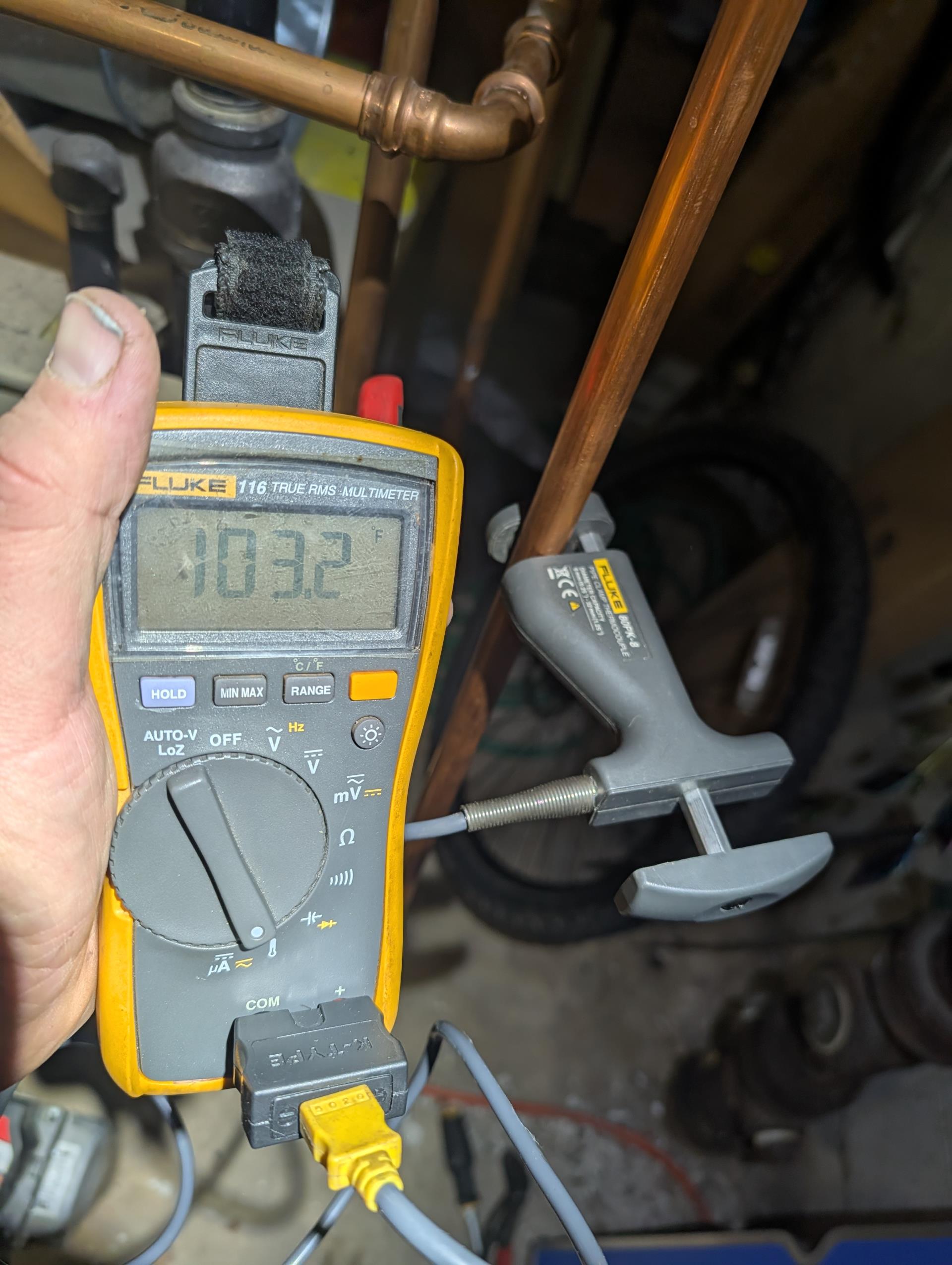 Equipment is oil boiler with domestic hot water coil.
Homeowner says the temperature and volume of hot water is low. 

Honeywell mixing valve has failed. The water on hot side is plenty hot 145°+. Mix side is 100-108°… I attempted to open the mixing valve to break free. 

Provided email estimate to replace 3-way mixing valve.

Also discussed rethinking how hot water is produced in the house altogether i.e. Hybrid water heater or conventional electric water heater.
Household is 2 adults 3 children. 
There’s not quite enough space in breaker panel as is. Only 1 spot for a single pole breaker left.

Provided estimates.

Discussed plan membership for oil boiler, plan for AC air handler in attic. 
He wanted plan for both systems and 3-way mixing valve. 

Collected for diagnostic fee+oil Heat plan (boiler) +AC air handler plan+ half of 3-way mixing valve replacement. (998.86)We will collect balance upon completion of valve replacement. 

Informed Jim to order correct mixing valve. 

They jus