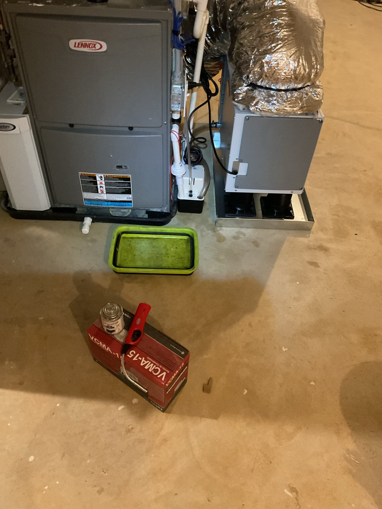 Luis 12-15-25 customer called in for intermittent issue with heat, upon arrival customer stated he has to go down to condensation pump and move it, once he move the pump unit comes on. I test pump couple times it did not failed on me. Customer also stated he has to do that couple times per day. According to customer statement would recommend replacing pump. Customer approved repairs. After replacement of pump, test operation of pump ok. Wired safety to heater I also added 3/4 pvc union for service purposes, cycle heater and unit did not failed any time. System is working properly at the time of service. 