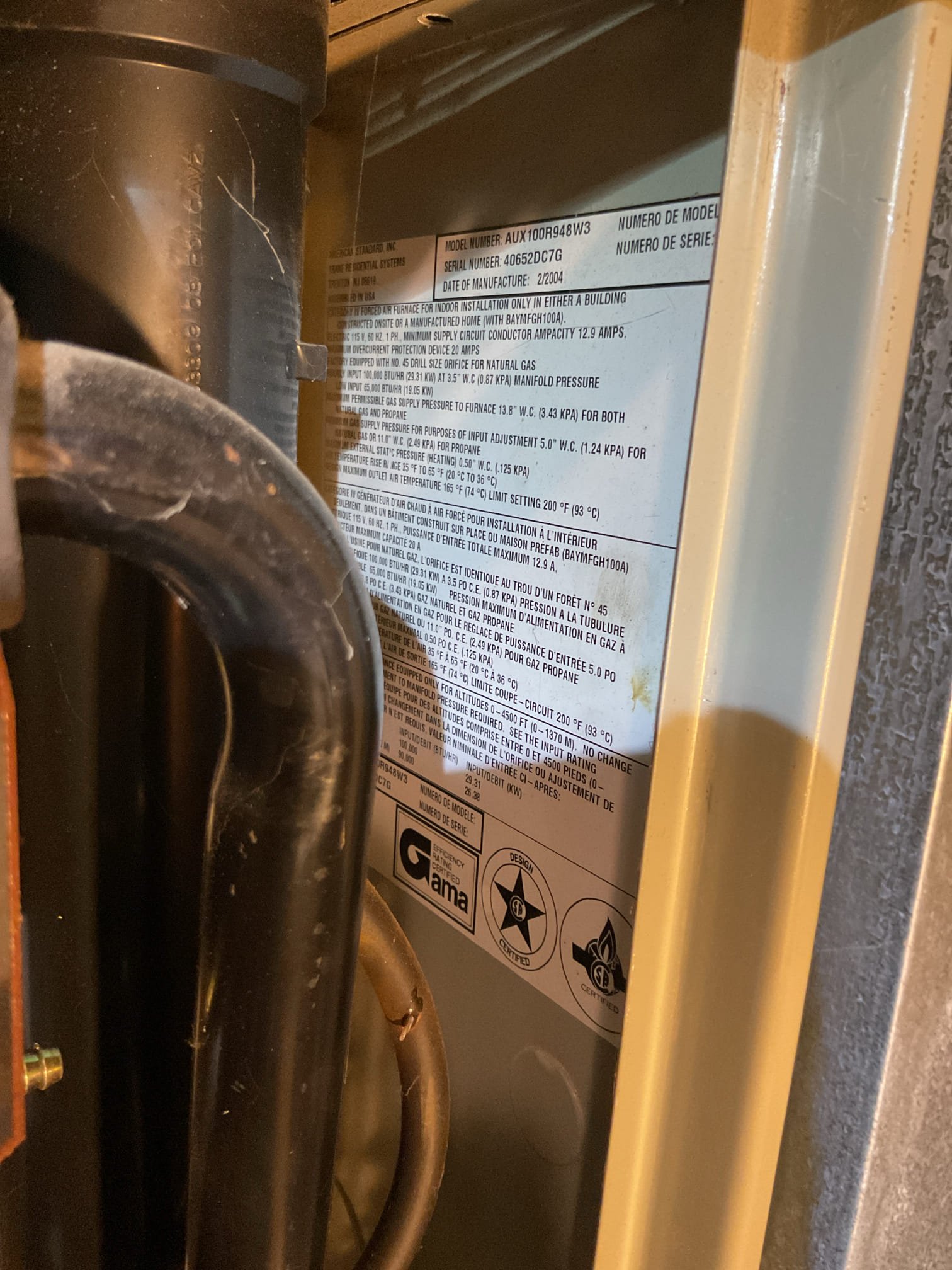 Found inducer limit switch jumped out/bypassed.
Rust and water from secondary heat exchanger under inducer. 
Several areas of concern visually at primary heat exchanger.
After running for 12 min observed water seeping from secondary heat exchanger,

Combustion test: Pass

High limit missing gasket.

There is a 99 year warranty on heat exchanger.

Provided email estimate for minimum repairs.

Discussing upgrading system AC and heat. They would like an email quote ASAP. Current System is 100,000 BTU 90% natural gas with 3 Ton R22 AC dates to late 2005. Serial number of furnace dates to 2004.

Talked to Joe he will email system quotes.

Please send Trane equipment estimates. He said not interested inGoodman.
Furnace only and then AC+Furnace options. 



