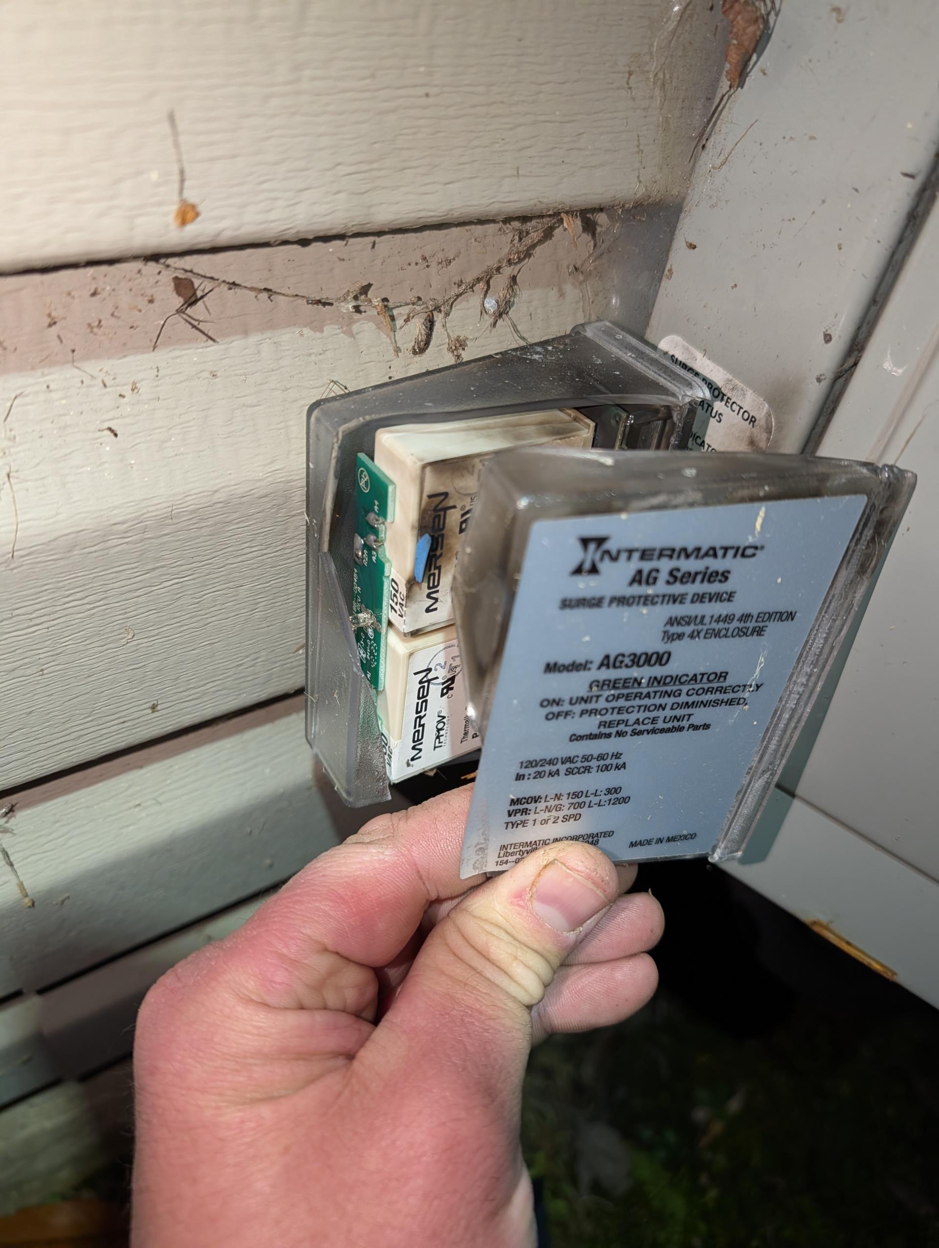 5 PECO trucks were in the cul de sac of street when I arrived. One of the foremen told me the whole development took a 34KV hit. The meter to the house was replaced when I arrived by PECO. He showed us the fried meter smelled very burned. Showed us that the bypass was fried shut. 

Found X13 Blower motor fried and the AG3000 surge protector at outdoor equipment fried as well. A piece of the cover of the AG3000 was blown completely off and laying 8 feet away. 

I replaced both surge protectors and tested system. 
No error codes on either board and system ran as designed. Tested both the heat pump and the propane furnace.
Offered Additional surge protector for main 120V Furnace circuit, he agreed. Completed work today. 

Homeowner paid for invoice. 

System operating well at this time.

*Also told him the plug in dehumidifier is fried. Running the fan on. No display and cannot be turned off except by unplugging from receptacle
 