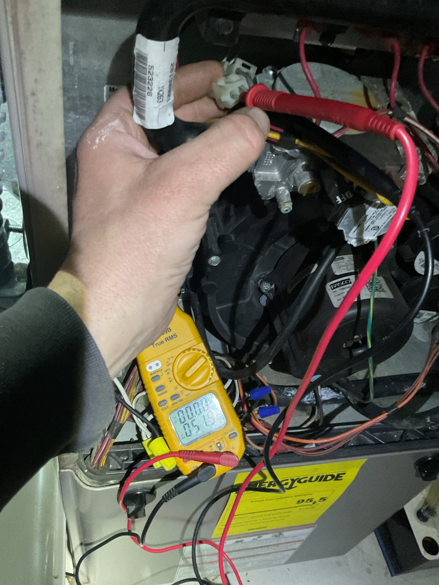 
Completed heat tune up for natural gas furnace. single stage 90% 60,000 BTU, 

Aprilaire 413 filter ok, replaced in August 
Inspected heat exchanger, burners, flue pipe, inducer assembly and hoses
Inspected hot surface ignitor and verified resistance with meter
Cleaned flame sensor and verified flame rectification circuit
Measured temperature rise and static pressure
Checked wiring, controls, electric motors and components; there are no surge protectors; left estimate for a surge protector for each of the 2 main circuits of system
Checked manifold  gas pressure
Inspected drain and pump. A wet switch/flood safety is recommended tho shut equipment down in the event water from equipment leak makes its way on floor. Provided estimate 

Combustion, draft and smoke tests: Pass

Gas furnace is operating well at this time. 