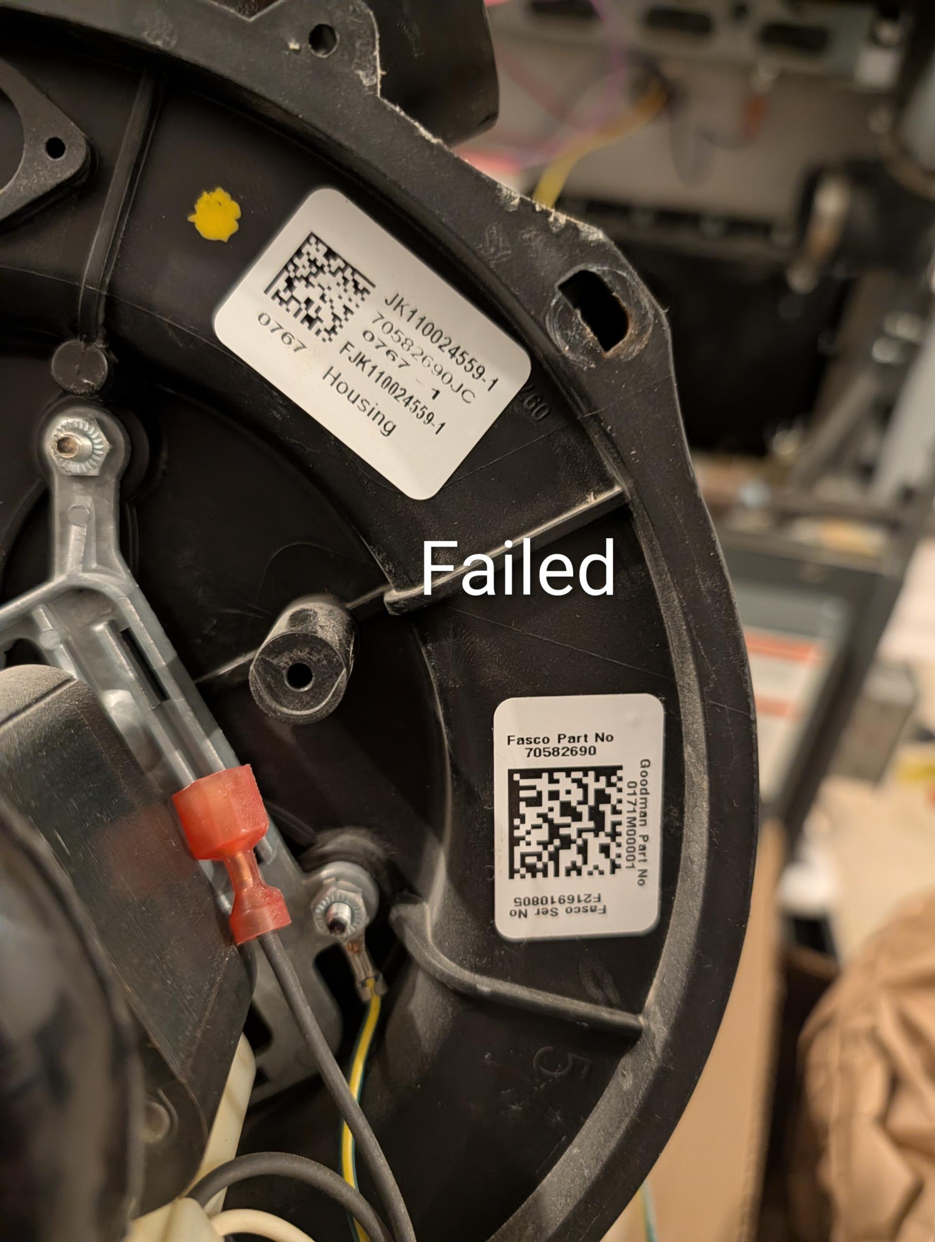 Removed failed inducer.
Installed new making sure gasket fully seated and screws properly torqued. 
Tested system after.
Combustion test: Pass

System operating well at this time. 
