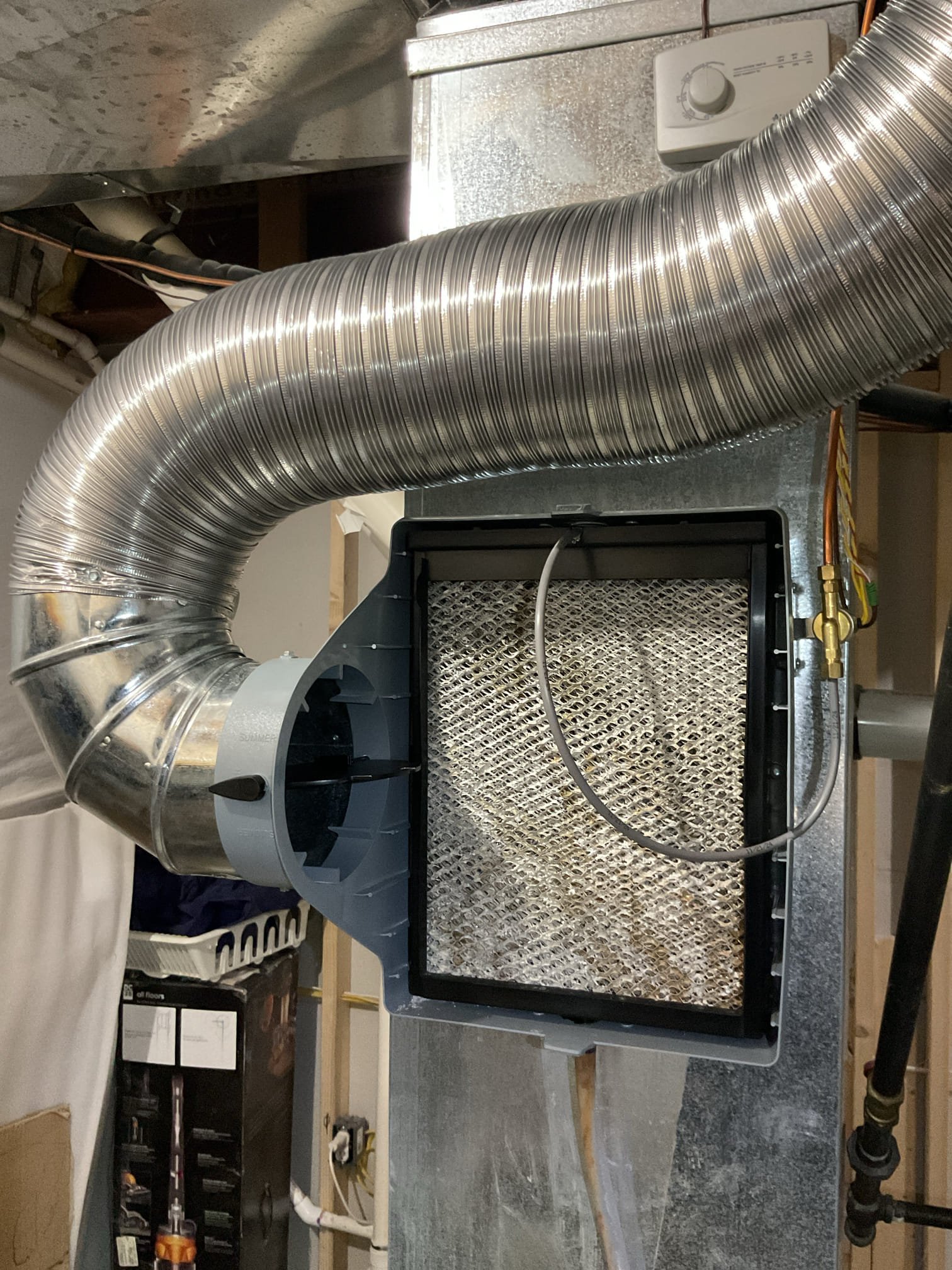 
Completed heat tune up for natural gas furnace.

Replaced 16x25x1 filter
Inspected heat exchanger, burners, flue pipe, inducer assembly and hoses
Inspected hot surface ignitor and verified resistance with meter
Cleaned flame sensor and verified flame rectification circuit
Measured temperature rise and static pressure
Checked wiring, controls, electric motors and components; 
Checked manifold gas pressures
Inspected drain and pump. 

Completed humidifier service: replaced Aprilaire 35 water panel, cleaned housing and feed tray. Bypass damper is open, humidistat set to 35%RH. Tested humid and verified proper water flow. 

Combustion, draft and smoke tests: Pass

Gas furnace is operating well at this time. 

Left estimate for APCOX whole home air treatment system. UV light+Carbon technology will control biological growth and VOCs/odors. 

Collected for plan membership renewal+Humidifier maintenance. 