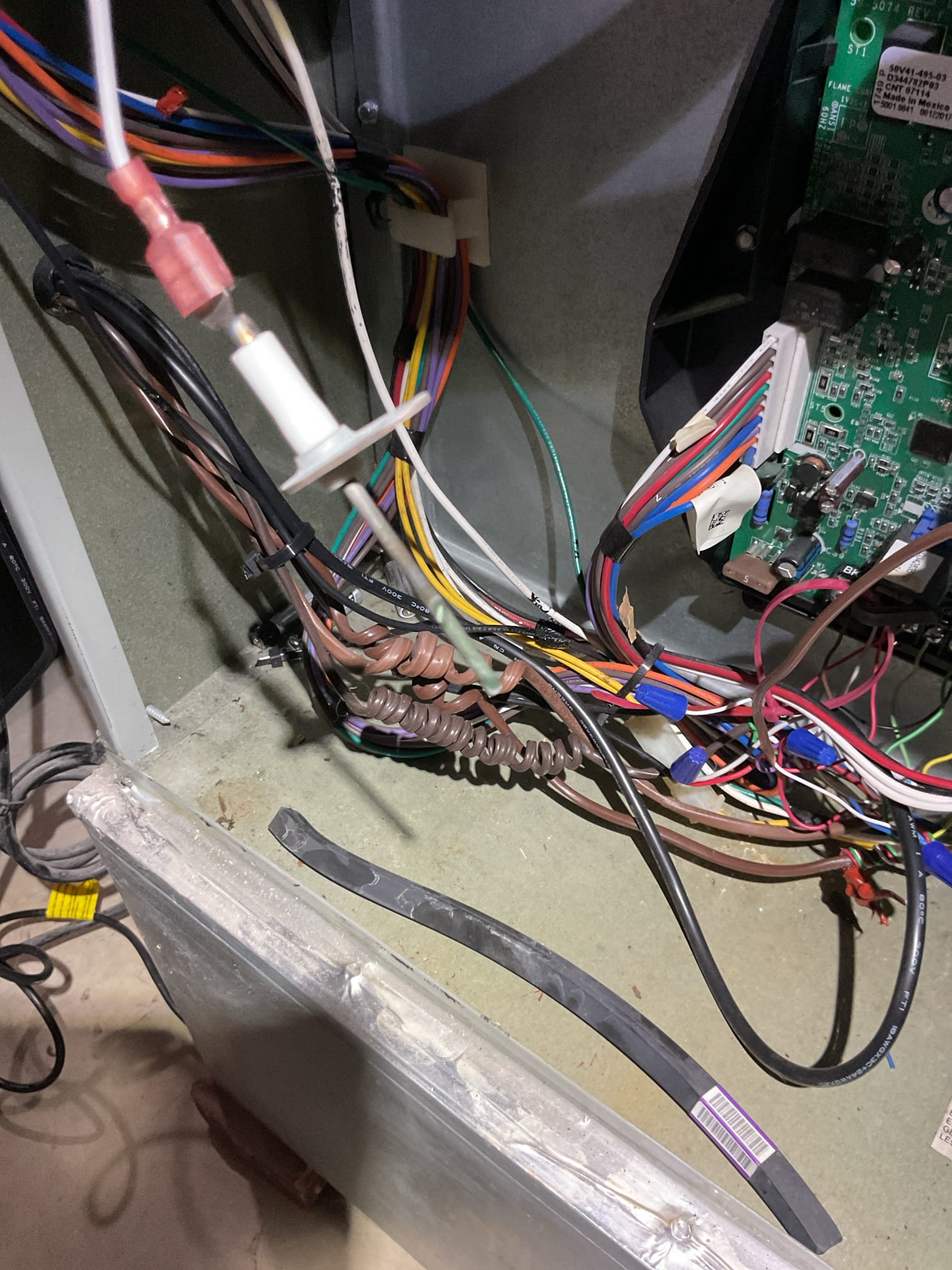 
Completed heat tune up for natural gas furnace.

Replaced 16x25x1 filter
Inspected heat exchanger, burners, flue pipe, inducer assembly and hoses
Inspected hot surface ignitor and verified resistance with meter
Cleaned flame sensor and verified flame rectification circuit
Measured temperature rise and static pressure
Checked wiring, controls, electric motors and components; 
Checked manifold gas pressures
Inspected drain and pump. 

Completed humidifier service: replaced Aprilaire 35 water panel, cleaned housing and feed tray. Bypass damper is open, humidistat set to 35%RH. Tested humid and verified proper water flow. 

Combustion, draft and smoke tests: Pass

Gas furnace is operating well at this time. 

Left estimate for APCOX whole home air treatment system. UV light+Carbon technology will control biological growth and VOCs/odors. 

Collected for plan membership renewal+Humidifier maintenance. 