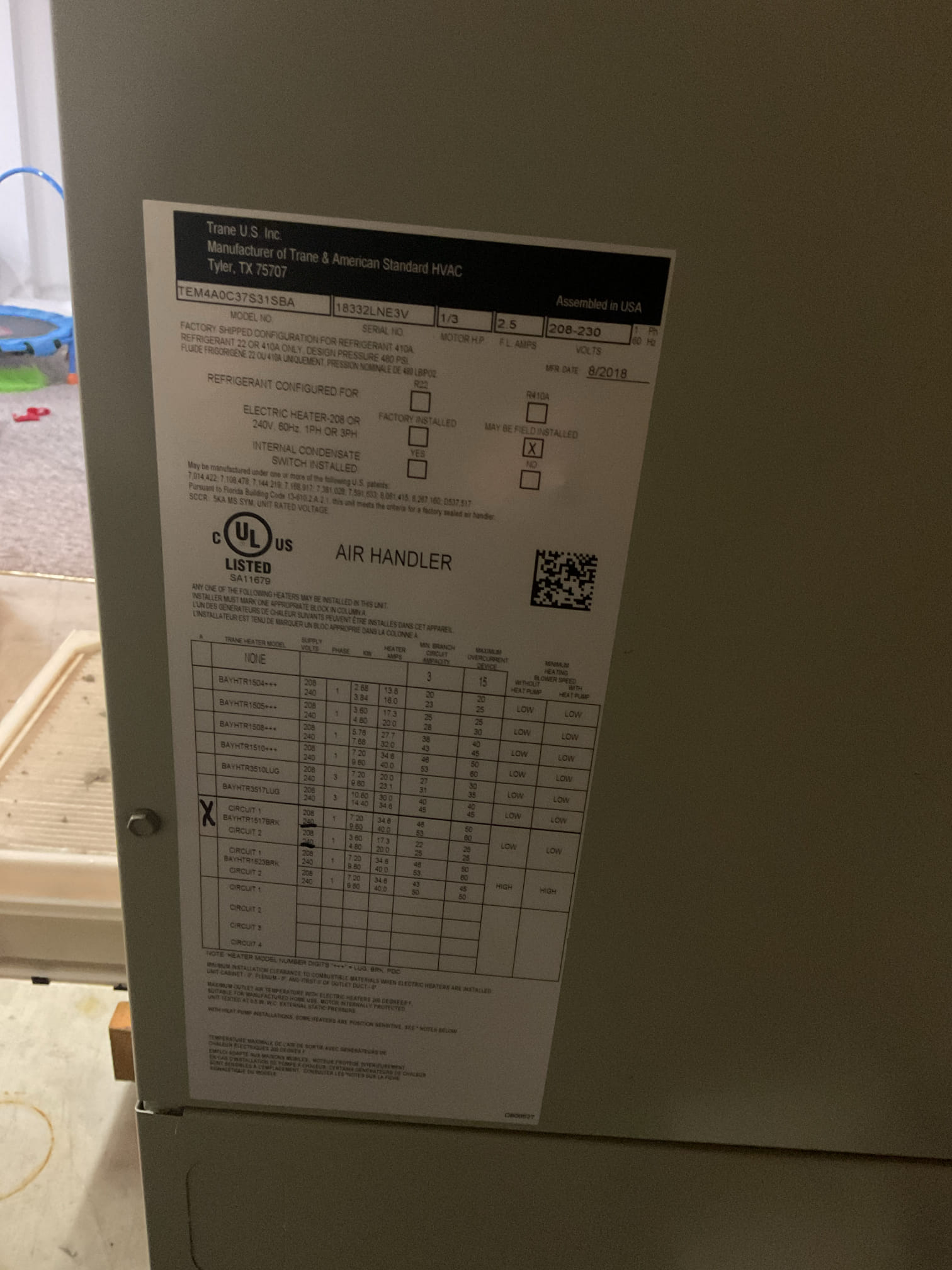 Performed precision heat pump tune up on 2019 American standard heat pump. Replaced aprilaire 201 and serviced humidifier with #35 humidifier pad. Checked temperature rise. Tested outdoor capacitor. Inspected evaporator coil. Found no surge protection on Ecm blower motor, provided estimate for surge protector. Checked refrigerant pressures and temperatures at indoor and outdoor unit heat pump is working properly at time of service. 
Heating and cooling plan