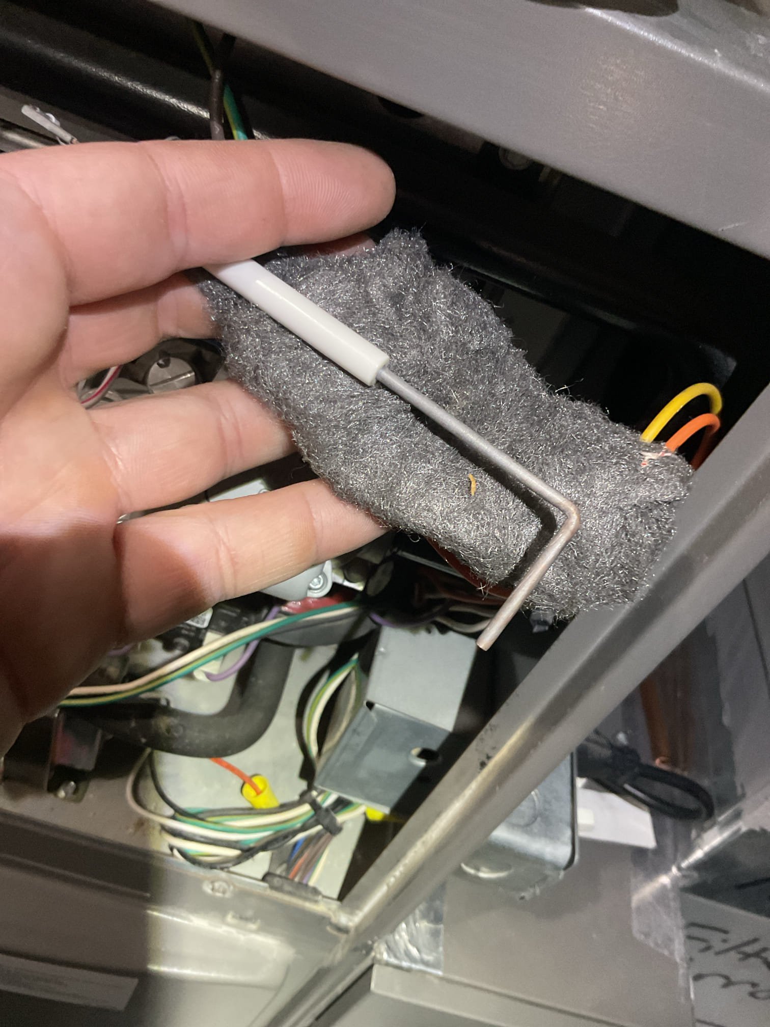 
Completed (2) heat tune ups for natural gas furnace.

Replaced (2) 16x25x1 filters 
Inspected heat exchanger, burners, flue pipe, inducer assembly and hoses
Inspected hot surface ignitor and verified resistance with meter
Cleaned flame sensor and verified flame rectification circuit
Measured temperature rise and static pressure
Checked wiring, controls, electric motors and components; there are no surge protectors; left estimate for a surge protector for each furnace, 
Checked mainofold gas pressure
Inspected drain and pump. There is a condensate pump safety but no EZ trap. Left estimate for EZ trap. There are also no wet switches. Wet switch/flood safety will shut equipment down if water is detection floors near equipment. The surrounding rooms are finished, wet switches are strongly recommended. 

Replaced #35 water panels and opened bypass dampers for bypass humidifiers. Panels provided by homeowner. Provided mail estimate for our humidifier maintenance x2. 

Also provided email es