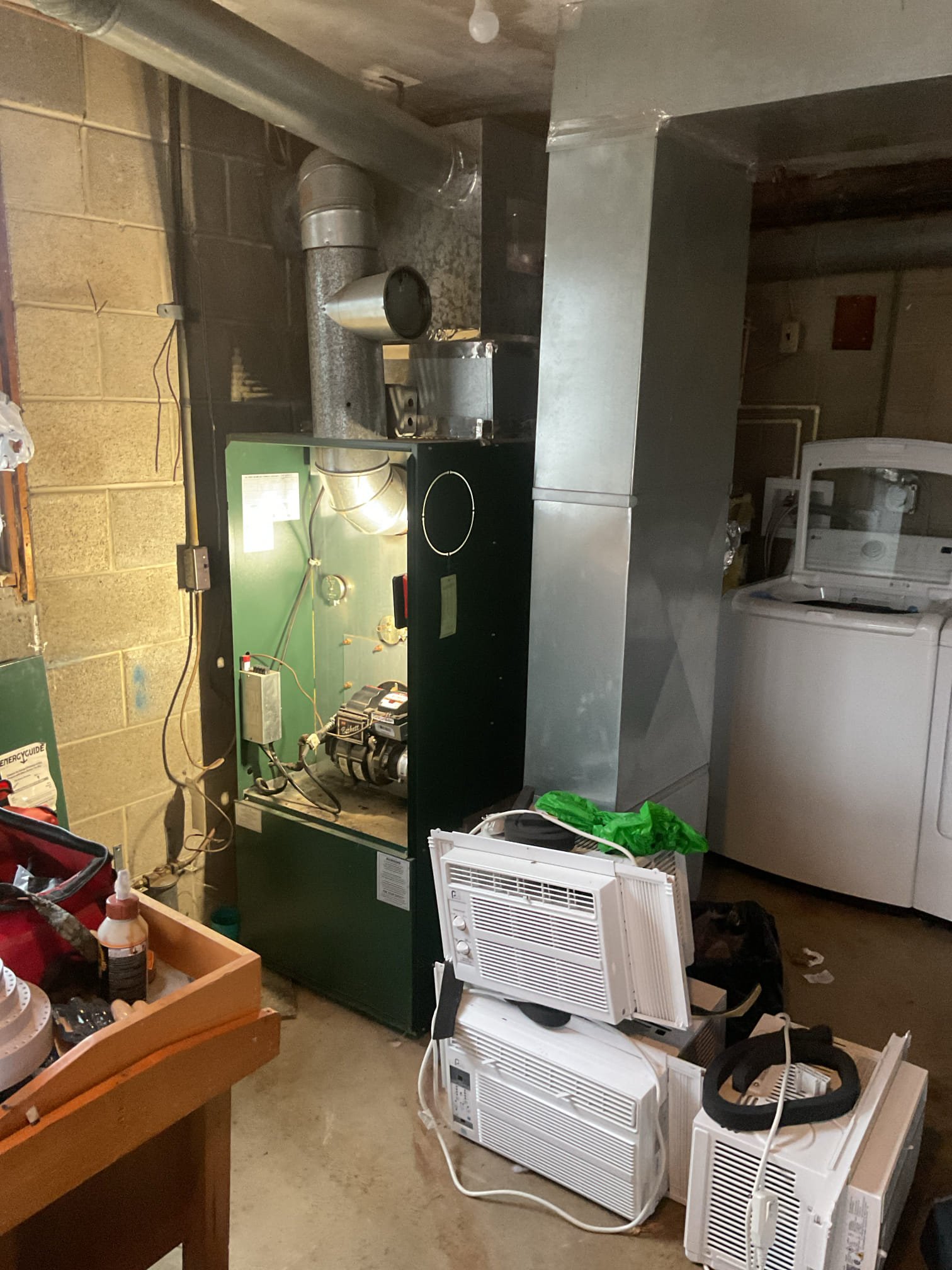 Fully assessed no heating situation. Found burner locked out on primary control. Oil tank is at about 1/4 tank but oil line is pulling from the top of tank. Oil furnace is from 2003 and duct work is terrible only 2 7” runs coming off of metal box for supply plenum, oil furnace bounces off of limit. Found.85x70 a nozzle was junked up. Replaced and furnace fired up. Oil is somewhat brown in color because it is getting low. Since line pulls from the top don’t know when it could run out of oil suggested getting oil soon. Would recommend thinking about replacement and modifying duct work. Oil furnace is working at time of service. 