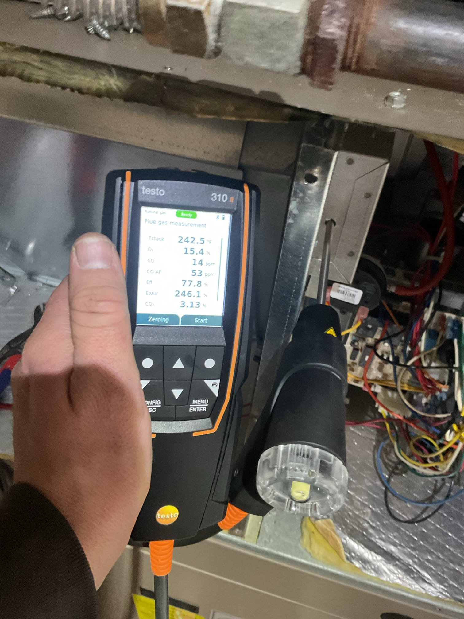 
Completed heat tune up for natural gas furnace.

Replaced washable filter with 16x25x1 pleated disposable filter. 
Inspected heat exchanger, burners, flue pipe, inducer assembly and hoses
Inspected spark ignitor
Cleaned flame sensor and verified flame rectification circuit
Measured temperature rise and static pressure
Checked wiring, controls, electric motors and components; there are no surge protectors; left estimate for a surge protector. She agreed. I installed surge protector today, 
Checked manifold gas pressure 
Inspected drain and EZ trap. 

Combustion, draft and smoke tests: Pass

Package Gas/AC is operating well at this time.

She paid for plan renewal and surge protector today. 