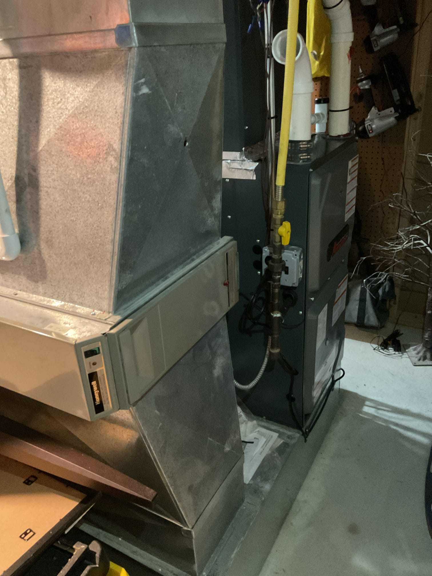 Luis 12-29-25 performed gas heat tune up in Amana 90% heater, check electrical connections low and high voltage went through ignition components air delivery system, and combustion removal. Customer also has a humidifier provided as estimate to service humidifier. Customer approved. Service on humidifier test operation and set to winter 35% new pad was installed. Sensor burners and ignition ok. Current air filter system is no longer working and is outdated, (Honeywell electronic) would recommend using 16x20x4 filters to keep unit rung high peak. Cycle heater ok. 