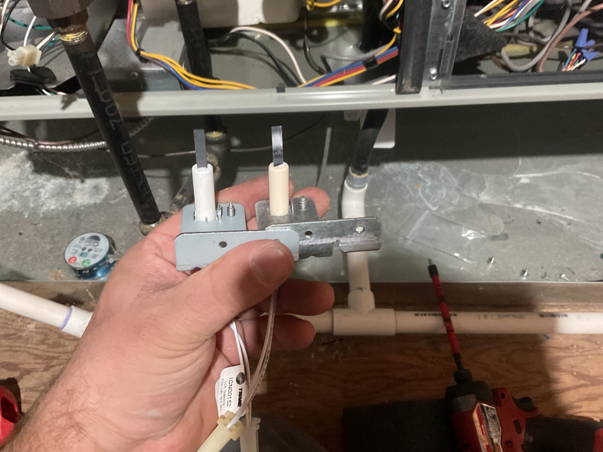 Found igniter white and brittle and flame sensor starting to pit. 12/31/25 installed new o.e.m. Hsi and flame sensor. Cycled system several times. Gas furnace is working properly at time of service. 