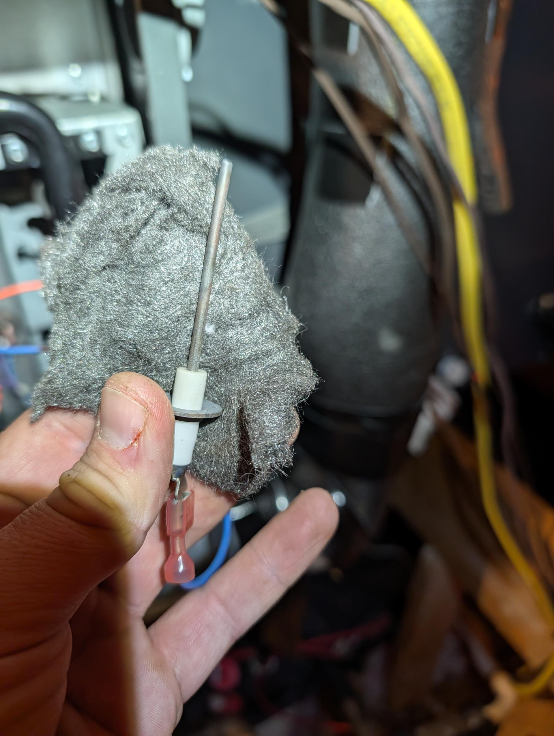 Completed (2) Heat tune ups for propane furnaces.

Replaced both filters provided by homeowners 
Inspected heat exchanger, burners, flue pipe, inducer assembly and hoses
Inspected hot surface ignitor and verified resistance with meter
Cleaned flame sensor and verified flame rectification circuit
Measured temperature rise and static pressure
Checked wiring, controls, electric motors and components; 
Checked manifold gas pressures
Inspected drain and pump. 

Combustion, draft and smoke tests: Pass

Gas furnace is operating well at this time. 

First floor furnace had error codes for incomplete trial for ignition, furnace fails to operate.water under inducer. Removed and caulked for now. The screw is nearly rusted through. 
Recommend replacing inducer assembly under parts only warranty.
On one occasion while testing furnace the one pressure switch randomly got stuck closed before the inducer energized. The pressure switch is randomly getting stuck closed. The other thing that happened dur