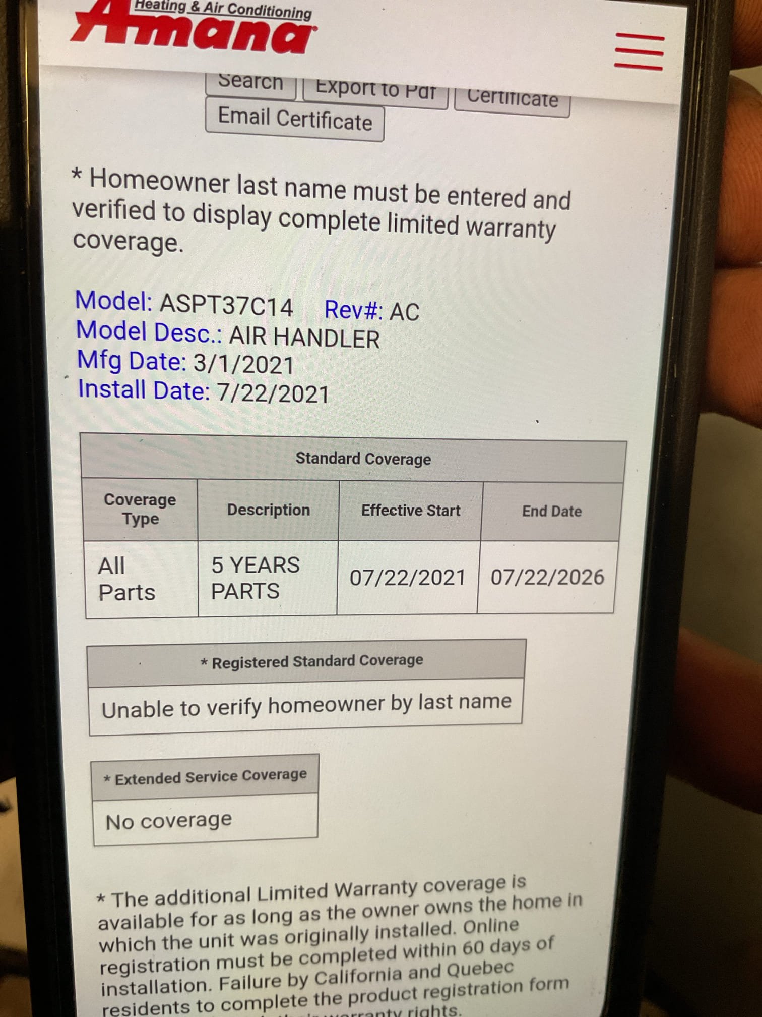 Found burnt and seaparated wire on one of the contactors of the 20KW electric heat kit. (The bottom one that is fed by right side air handler breaker)

I stripped wire and installed newly stripped wire (both leads into contactor) I also replaced the lug on the terminal of the burnt wire. Made sure to properly torque wire. 
Also determined that the leads from contactor to the heat kit itself were a little lose so I made new female spade connections there. 

I did not have a double pole contactor on truck to replace but this will do until we can come back to replace the double pole contactor. 

Afterwards tested system and measure amp draw of each breaker.
40A on each circuit.  80A total. Good

She would prefer if we came back to do the contactor next week. She is going to Florida for winter. 

There is a 5 year parts warranty that expires 7/22/26