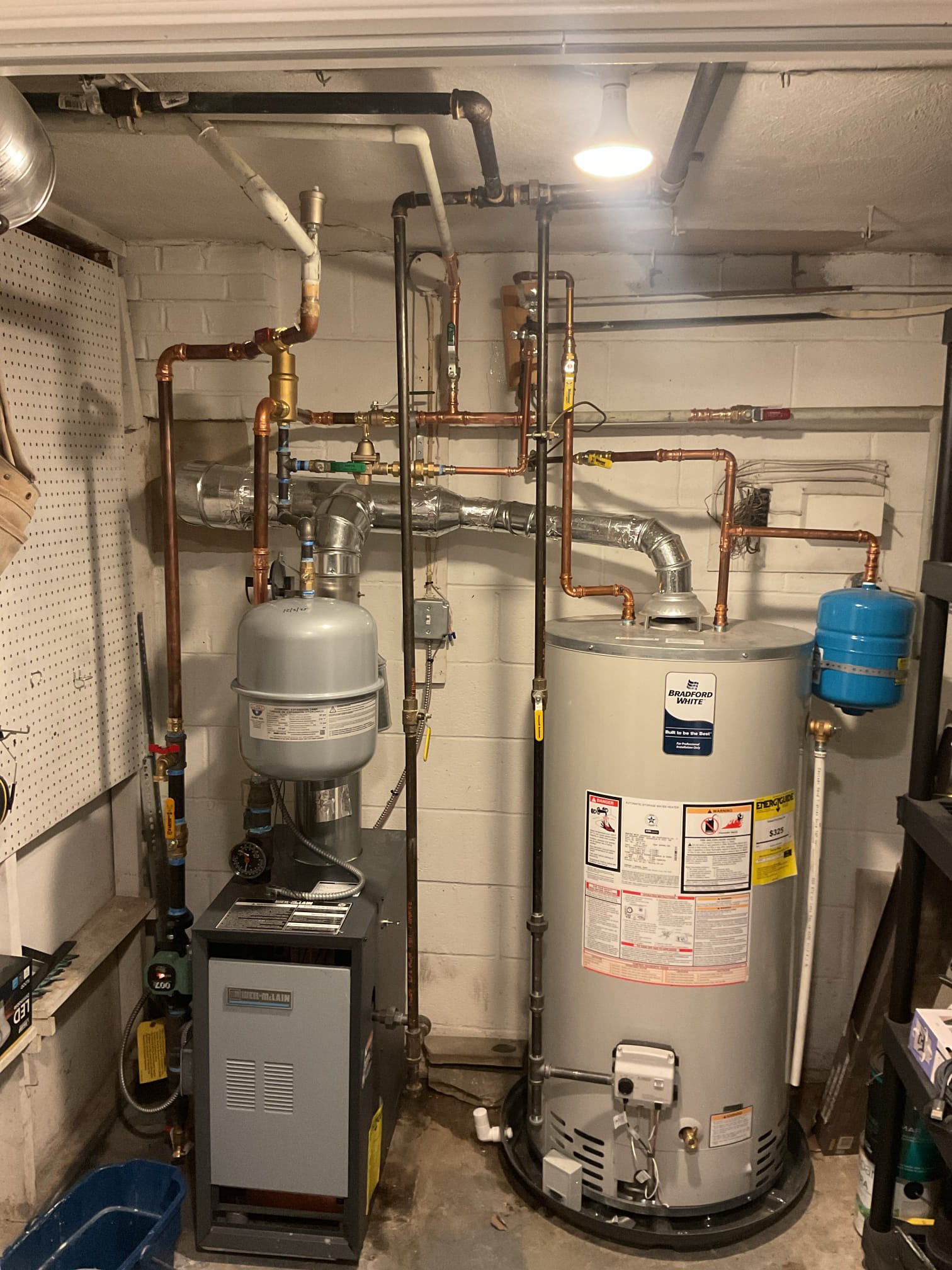 Completed QA for Weil McClain boiler install.

1 zone 1 circulator.
Inspected piping. There were a total of (3) leaks that appeared within first month after install but (2’ of these were the fitting themselves. The gate valve boiler drain was not properly taped and torqued. 

The 1 1/4” x 1 1/4” x 1/4” tee for the temperature pressure gauge was leaking and the threads were messed up.

The 1 1/4” X 3/4” x 1 1/4” boiler drain tee sprung a pinhole leak a few days before today the QA! See video.

All piping that was leaking as fixed and he also agreed to some additional work for additional valves and fittings. All work completed today

We monitored boiler temperature and pressures. Remained stable at 18 psi.
Return and supply piping temperature delta 10° (160-170)
Aquastat set to 180° economy set to low.

Combustion and draft tests: Pass 

Install passes QA