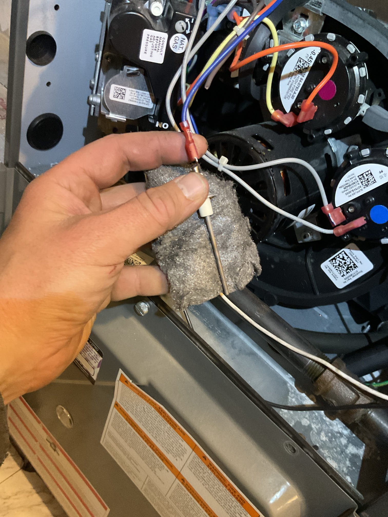 
Completed heat tune up for natural gas furnace.

Replaced Aprilaire 413 filter
Inspected heat exchanger, burners, flue pipe, inducer assembly and hoses
Inspected hot surface ignitor and verified resistance with meter
Cleaned flame sensor and verified flame rectification circuit
Measured temperature rise and static pressure
Checked wiring, controls, electric motors and components; equipment has surge protection 
There is a condensate pump safety, EZ trap and wet switch 

Combustion, draft and smoke tests: Pass

Gas furnace is operating well at this time. 