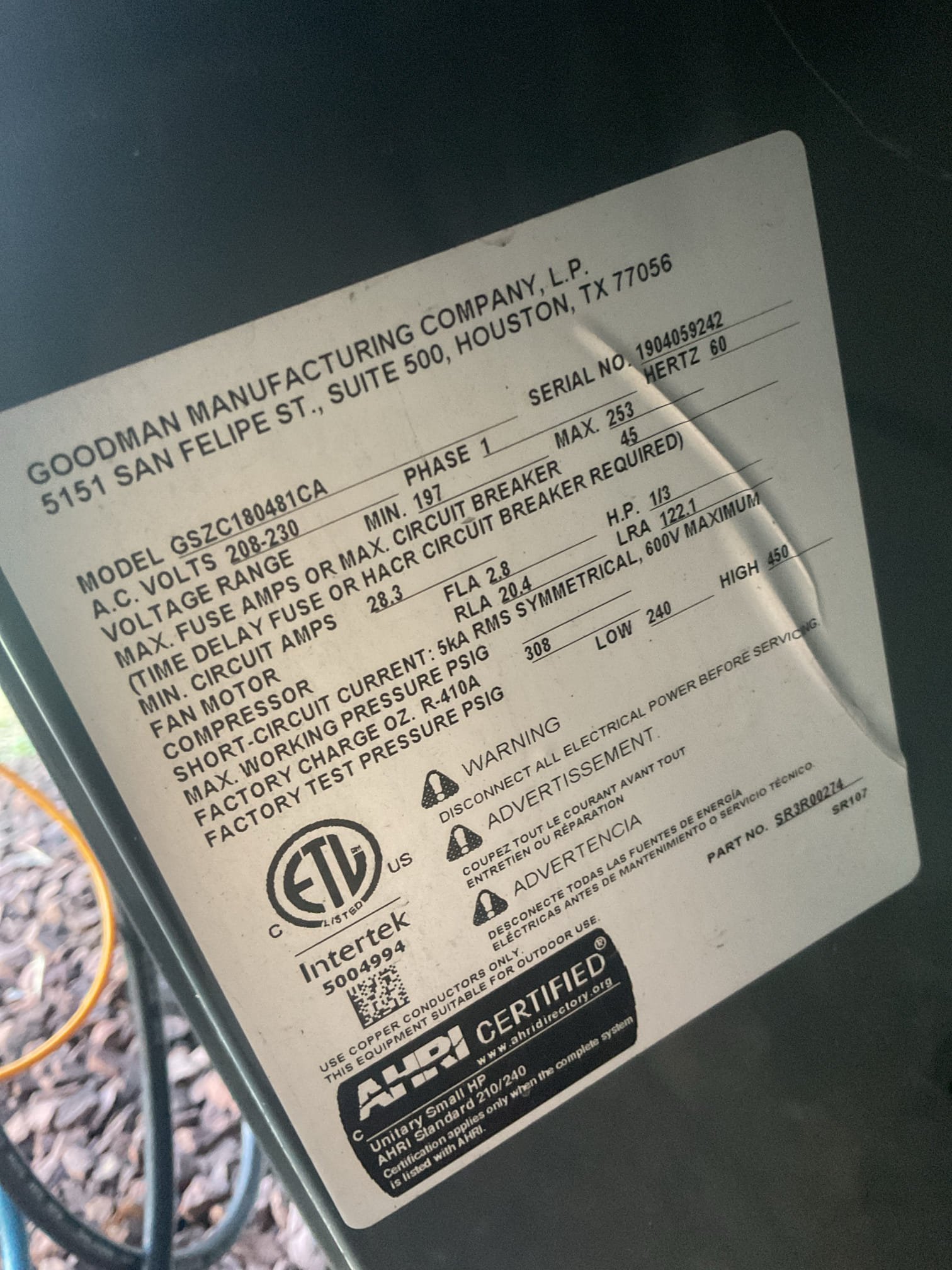Fully assessed 2020 goodman 48,000 btu heat pump system. Checked temperature rise it was 26 degrees. Checked 410a refrigerant pressures they were 308/112. Tested 15 kw emergency heat. Tested new capacitor ( installed by another company). Checked compressor running amps was 15 amps, start up amps 52. Found that there is some returns but possibly not enough. Customer is getting $800.00 electric bills and has re insulated the attic and also added some new patio doors. Recommend to customer to call our office to get a load count done and have the ductwork assessed to make sure it is adequate. Heat pump is working properly at time of service. 