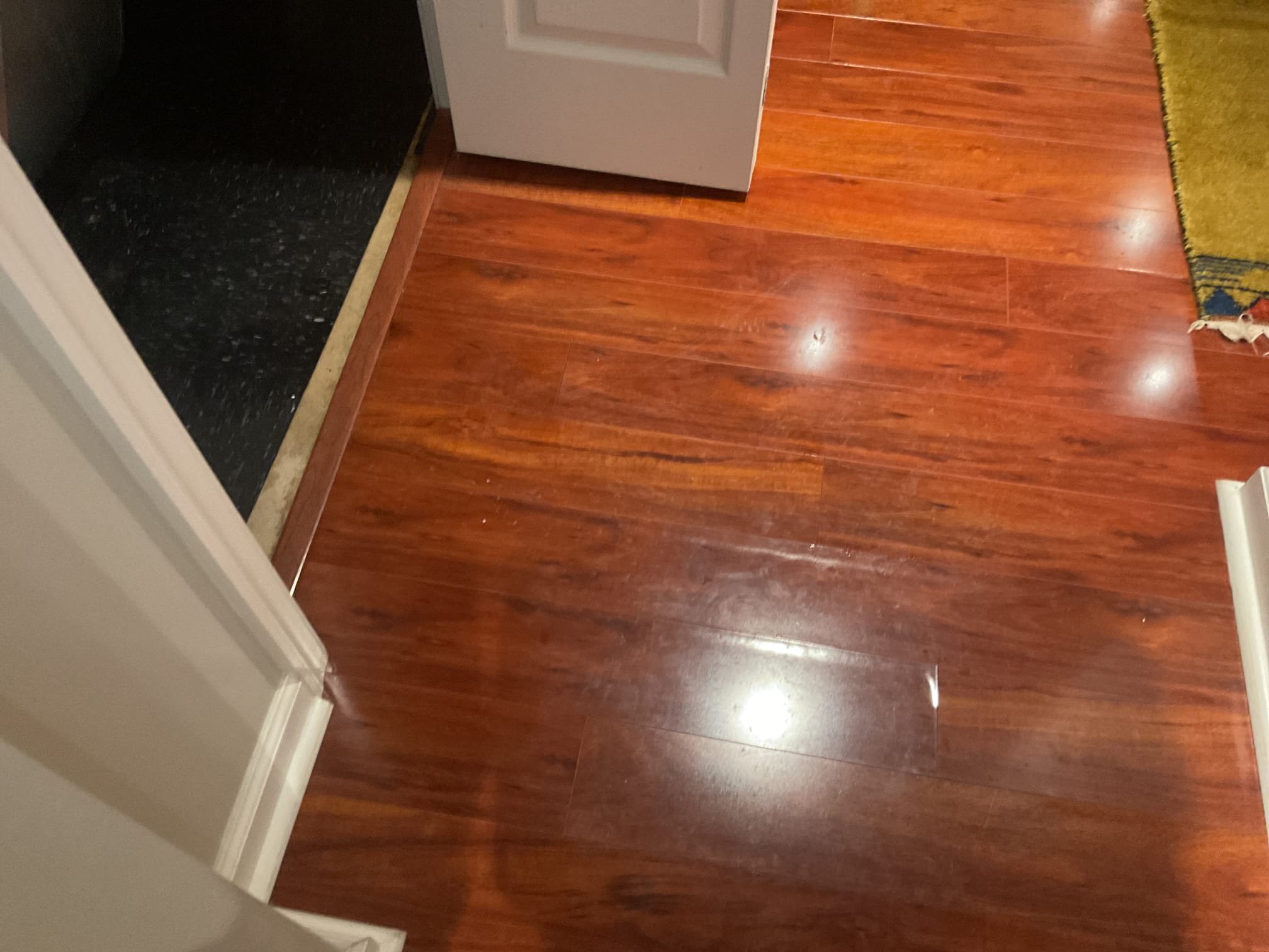 Full assessed water leaking situation. Found feed tube was not in the correct spot on the tray. Found feed tube had popped out of place. Found water leaked from humidifier and went underneath hard wood flooring. Shut off water for now to humidifier. Let our office know the details, our office to contact customer on next steps. Dried up water as much as possible. 