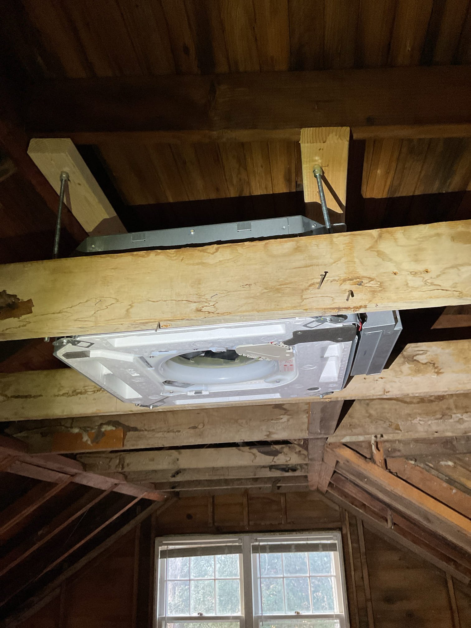 Installed new mini split system. Mounted 2x4’s and hung units using off thread. Installed new breaker and new power wire to outdoor unit. Installed new condensate from each unit and pitched appropriately going outside. Ran new communication wire to each unit. Mounted a branch box in the attic and mounted a branch box in the basement. Cut necessary holes in siding and mounted new slim duct. Ran new line sets to each unit and pressure tested line sets. Left the system on pressure overnight. Placed lineset on vacuum. Charged the system for 18lbs and 7oz. 

Installed new outdoor unit. Leveled the ground and placed down new pad. Installed new rectorseal with voltage monitor. 