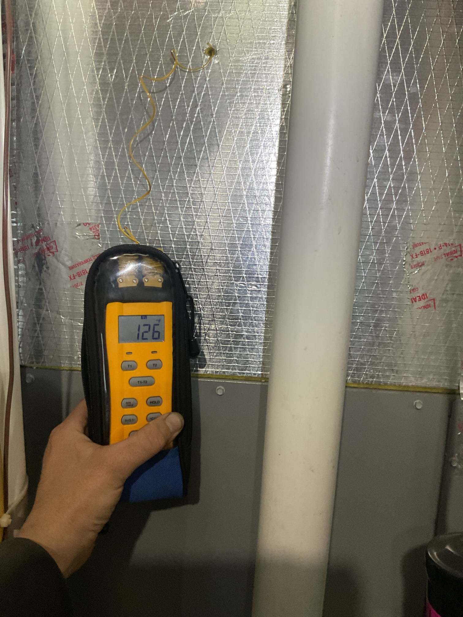 
Completed heat tune up for propane furnace. 88,000 BTU input 92% efficiency. 

Replaced 16x25x1 filter; recommend replacing every 2 months.n
Inspected heat exchanger, burners, flue pipe, inducer assembly and hoses
Inspected hot surface ignitor and verified resistance with meter
Cleaned flame sensor and verified flame rectification circuit
Measured temperature rise and static pressure
Checked wiring, controls, electric motors and components; there are no surge protectors; left estimate for a surge protector for each of the 2 main circuits of system
Checked manifold propane pressure; set at 10” Good
Inspected drain and pump. There are no water safeties other than the pump safety. Explained and provided email estimate for EZ trap (AC drain device with overfill protection switch) and wet switch/flood safety that will shut equipment down if water is detected on floor near equipment

Combustion, draft and smoke tests: Pass

Gas furnace is operating well at this time but lacks industry recom