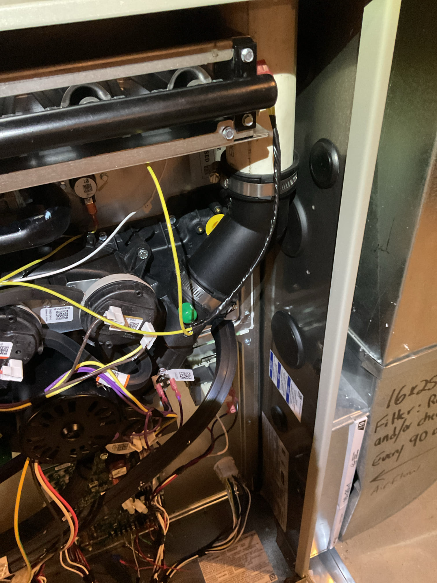 I arrived to the customers home to perform a Q.A. Inspection on there new 2 stage Trane 95% gas furnace system.  I started with checking the air filter and found good.  the filter size is 16x25x1. I checked the overall neatness and performance of the newly installed system. I checked over all system accessories. I checked all my electrical connections and voltages. I inspected and tested the  burners , flame sensor and the igniter. I water tested all tubing and hoses. I inspected the exhaust and fresh air pipe for restrictions and bellies. I inspected the inducer and the blower motor operation. I checked and tested for combustion . Everything is in good working order 
