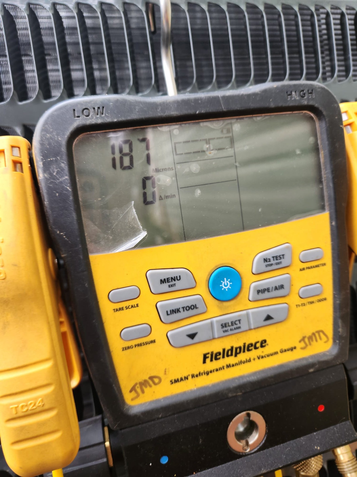 Set new unit on new return box in new auxiliary drain pan. Adapted to Supply and installed new return drop. Piped in lineset to new unit. Ran new condensate drain with ez trap safety switch to new condensate pump with new Vinyl running to point of indoor discharge. Made all high and low voltage connections to unit and wired safeties in series to break 24v R call to thermostat. Hung new Honeywell s1200 thermostat.

Set new unit on new pad and leveled. Hung new disconnect box with surge protector. Piped in lineset to new unit. Brazed pressure tested evacuated and charged system. Made all high and low voltage connections to unit. Performed all test out procedures cleaned all work areas and reviewed installation with homeowner.