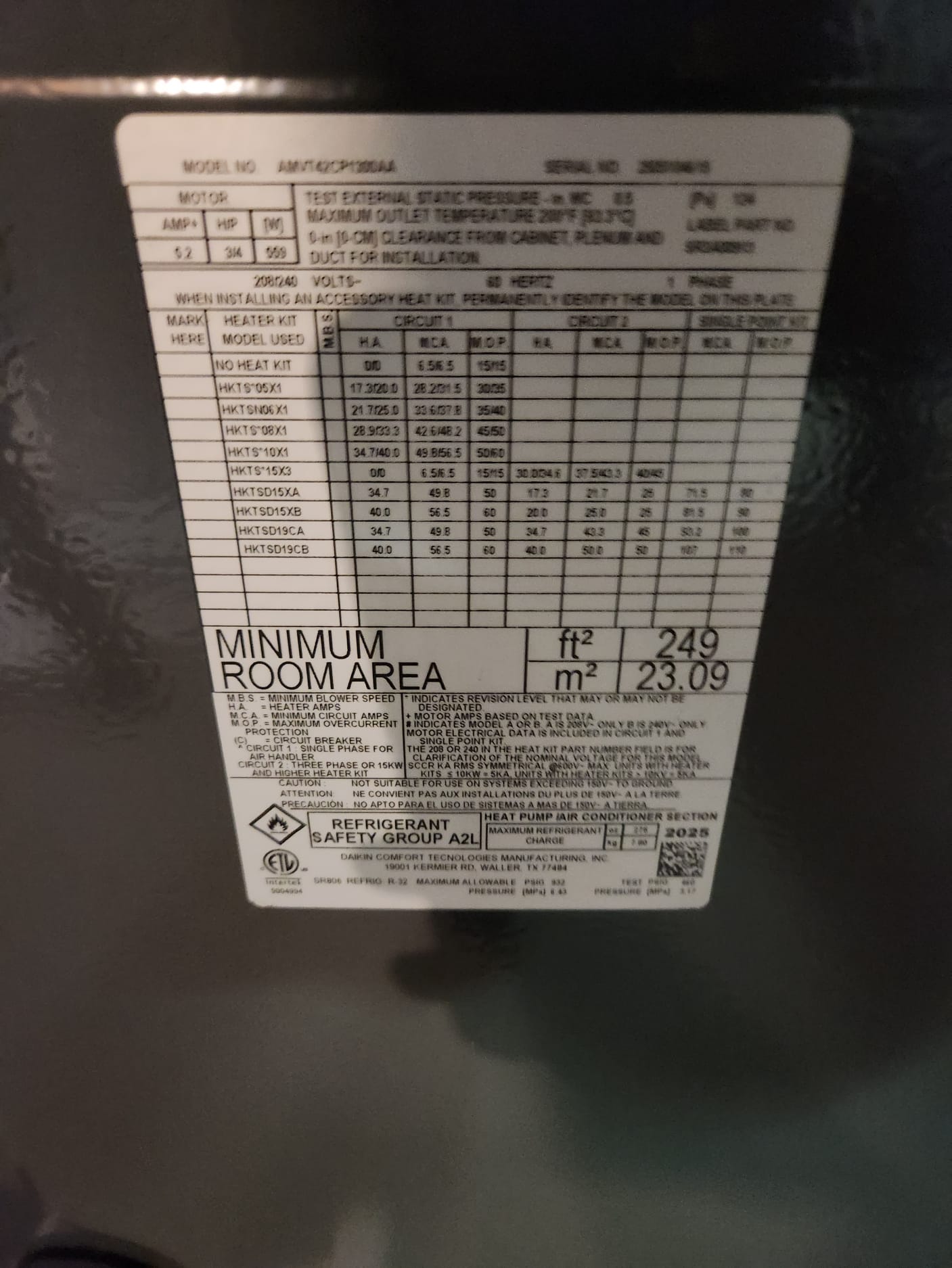 Set new unit on new return box in new auxiliary drain pan. Adapted to Supply and installed new return drop. Piped in lineset to new unit. Ran new condensate drain with ez trap safety switch to new condensate pump with new Vinyl running to point of indoor discharge. Made all high and low voltage connections to unit and wired safeties in series to break 24v R call to thermostat. Hung new Honeywell s1200 thermostat.

Set new unit on new pad and leveled. Hung new disconnect box with surge protector. Piped in lineset to new unit. Brazed pressure tested evacuated and charged system. Made all high and low voltage connections to unit. Performed all test out procedures cleaned all work areas and reviewed installation with homeowner.