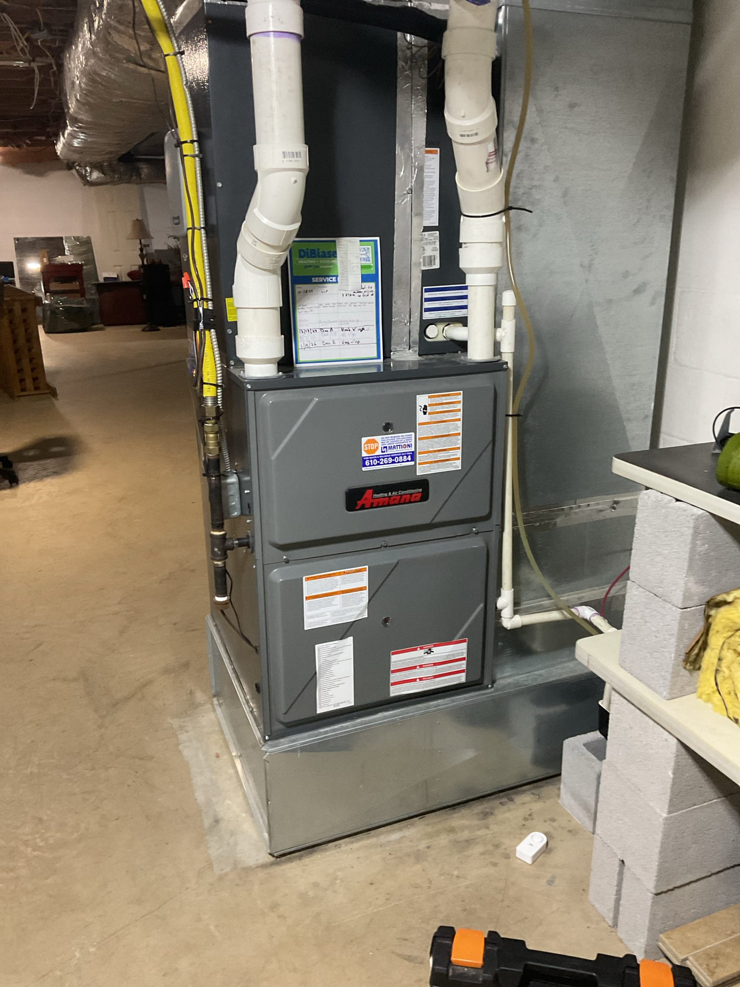 1/15/26 Dan 

I arrived to the customers home to service their 8 yr old 95% Amana gas furnace system. 
I started with checking the air filter and found good , the filter size is 20x25x4 , customer supplied. I checked all my electrical connections and voltages. I inspected and tested the  burners , flame sensor and the igniter. I water tested all tubing and hoses. I inspected the exhaust and fresh air pipe for restrictions and bellies. I inspected the inducer and the blower motor operation. I checked and tested for combustion and took temp rise splits at the return and the supply. Everything is running fine at this time of service. 
Collected for service agreement renewal for $189.00 
I put an estimate together for the customer to review , replacing his (6) burner tubes (stainless) . 