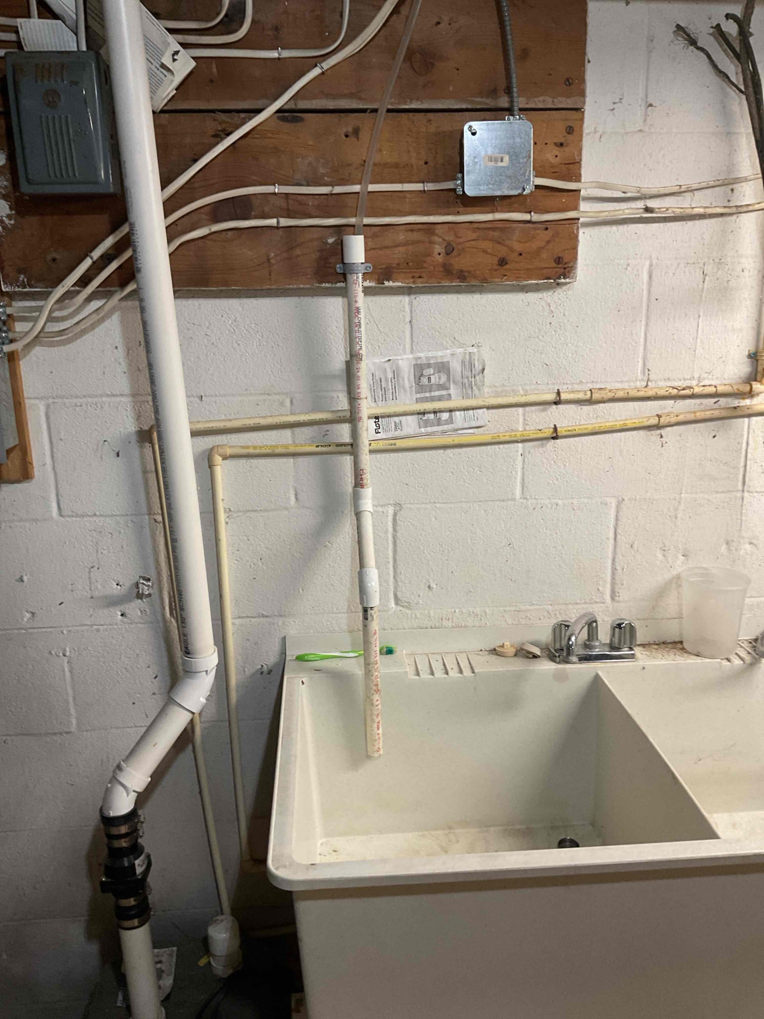I arrived for a thermostat not working.  I found condensation pump was running nonstop. I traced out my 3/8 tubing and it ran outside with the line set. It had about 6 foot a line outside the wall, it was frozen, I cut the line out, sealed up the access. Then I rerouted the 3/8 tubing to the basement sink and used PVC to guide water into the sink for  the 3/8 tubing. No charge . The system is back up and running. 