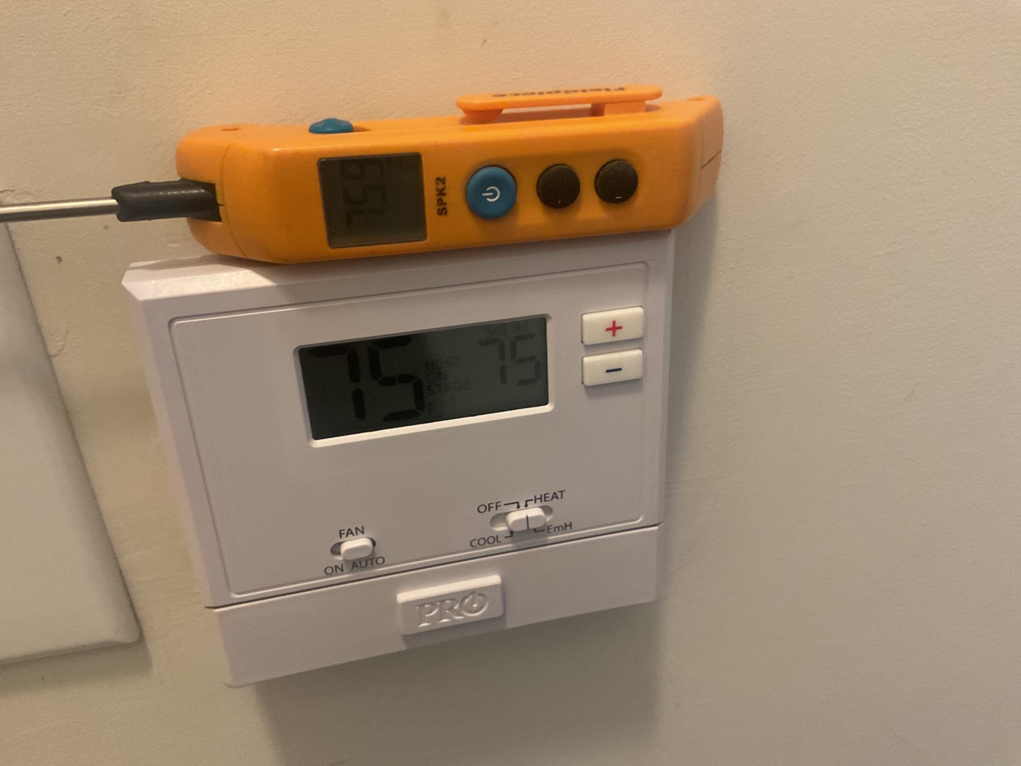 Fully assessed heat pump. Checked 410a refrigerant pressures they were 288/71. Checked temperature rise it was 18 degrees. Checked thermostat temperature compared to duct thermometer it was the same. Tennet has a digital thermostat in the room that reads about the same as my duct thermometer. Did find at one point the thermostat did jump up 1 degree. Provided estimate to install a Honeywell t-6 thermostat. Thermostat is working pretty well at this time let maintenance know my findings. Atwater may install their own thermostat.