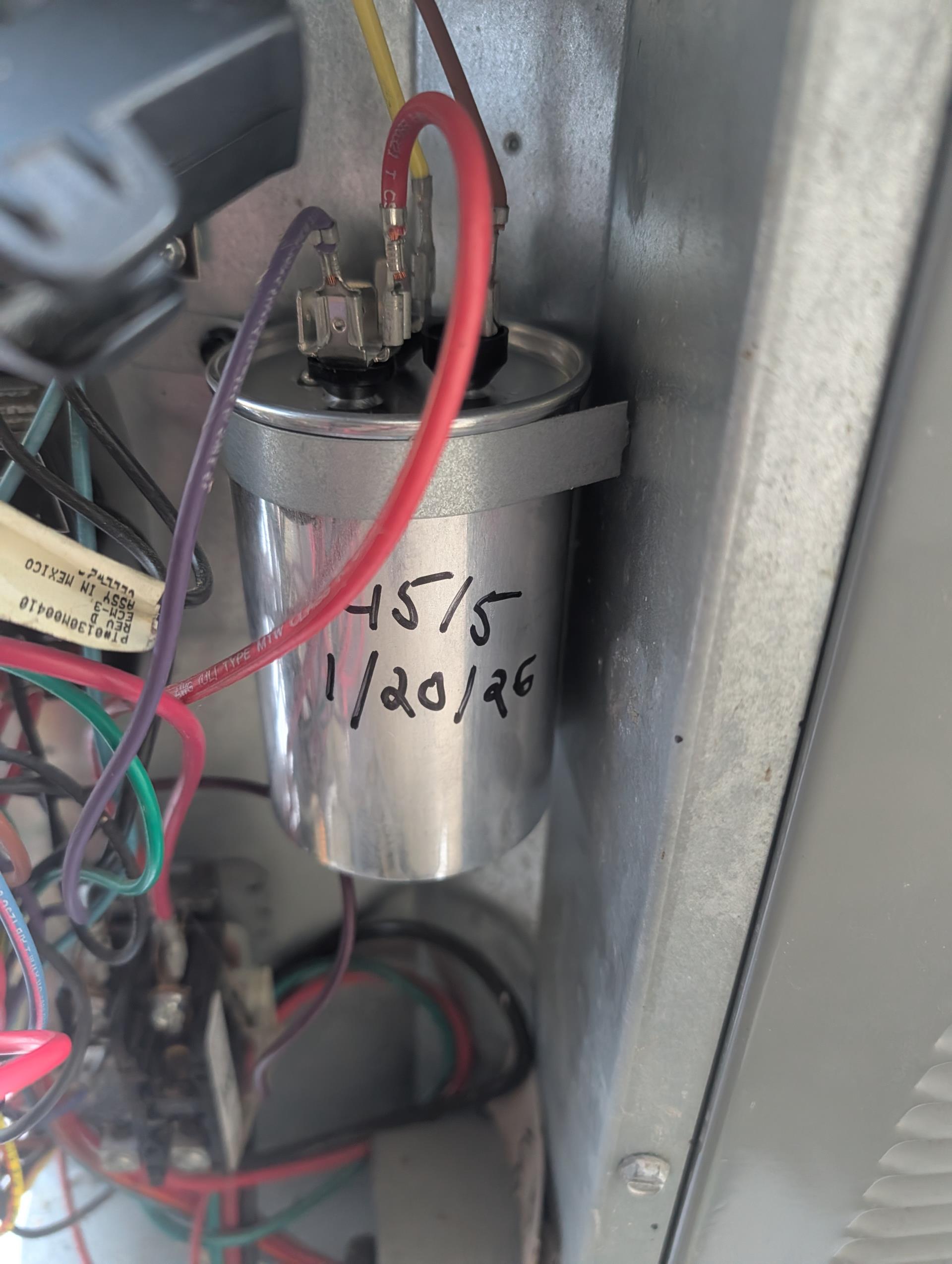 1/20/26 Barry
Replaced weak 45/5 uF capacitor at outdoor unit. 
Measured amp draw. 
Tested overall operations of equipment.

System operating well at this time. 

Homeowner paid balanced today, 
