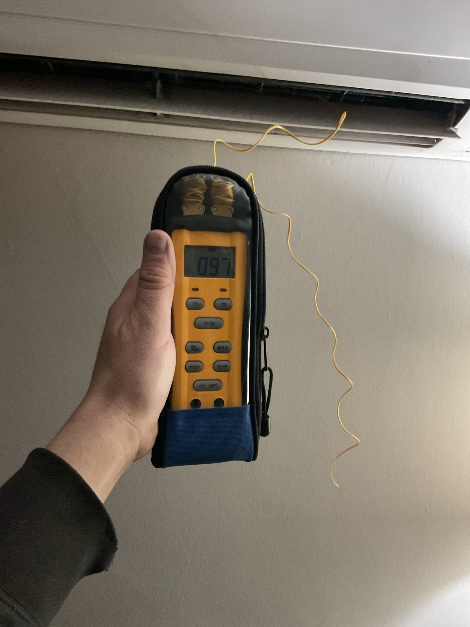 There were no error codes present at any indoor head.
Made heavy demand for heat at all 3 indoor heads and measured temperature rise at all 3 heads.
Found be be (25°-32°) supply temps ranging from 95-99°: Good
Also checked liquid pressure with refrigerant probe. 288 psi with Outdoor Temperature 24°F.: Good

When outdoor temperatures are in the single digits overnight the unit WILL have to go into defrost cycles where the indoor units shut off for periods up to 20 minutes. The light will flash on mode heads during normal defrost cycles. 

I also told them to always make sure the remotes are set to the same mode. It will not work if remotes are set to different modes. 

System operating well at this time.

Left estimate for AC tune up 
Left estimate for annual plan membership for the Minisplit system. 
 