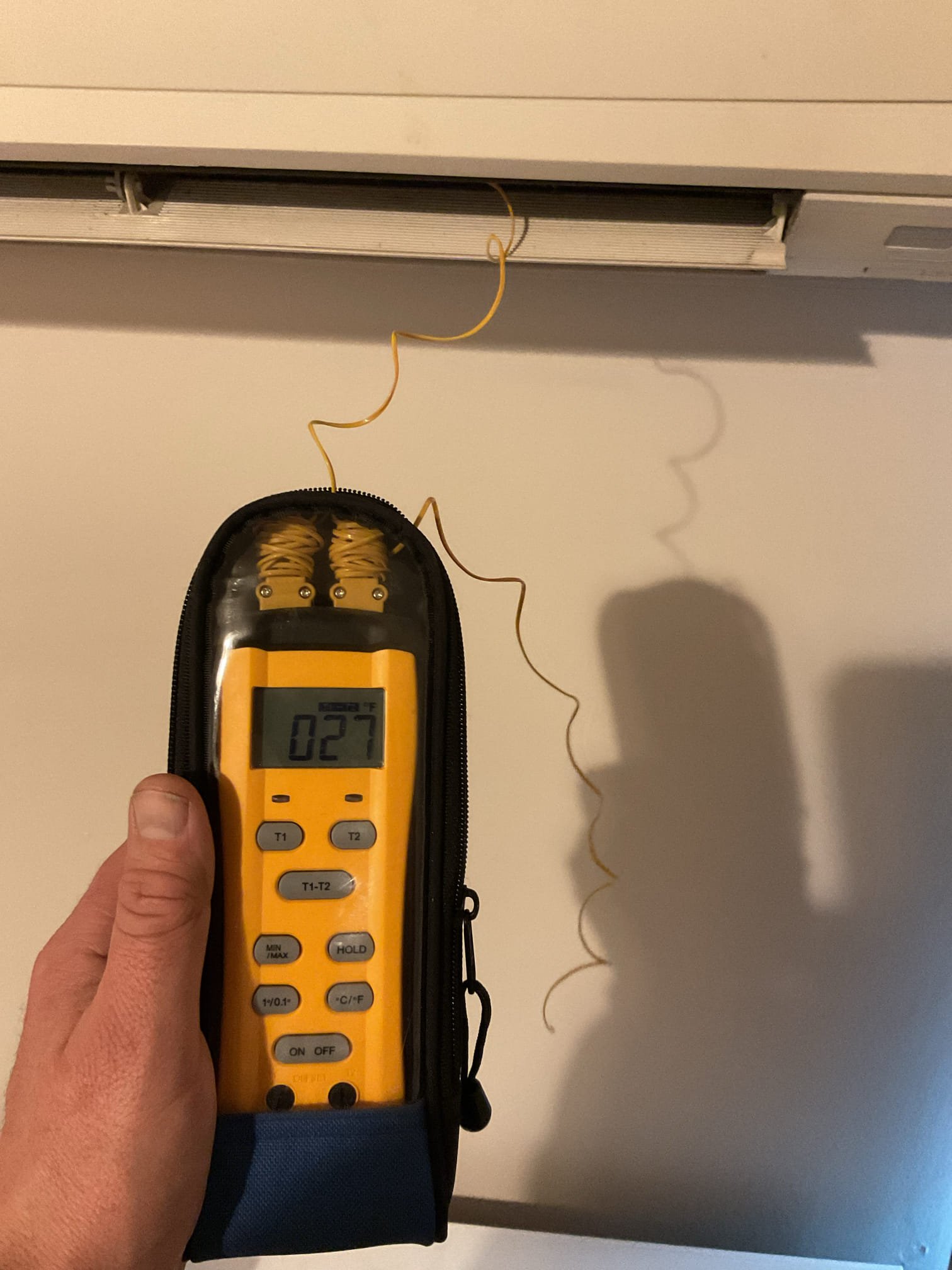 There were no error codes present at any indoor head.
Made heavy demand for heat at all 3 indoor heads and measured temperature rise at all 3 heads.
Found be be (25°-32°) supply temps ranging from 95-99°: Good
Also checked liquid pressure with refrigerant probe. 288 psi with Outdoor Temperature 24°F.: Good

When outdoor temperatures are in the single digits overnight the unit WILL have to go into defrost cycles where the indoor units shut off for periods up to 20 minutes. The light will flash on mode heads during normal defrost cycles. 

I also told them to always make sure the remotes are set to the same mode. It will not work if remotes are set to different modes. 

System operating well at this time.

Left estimate for AC tune up 
Left estimate for annual plan membership for the Minisplit system. 
 