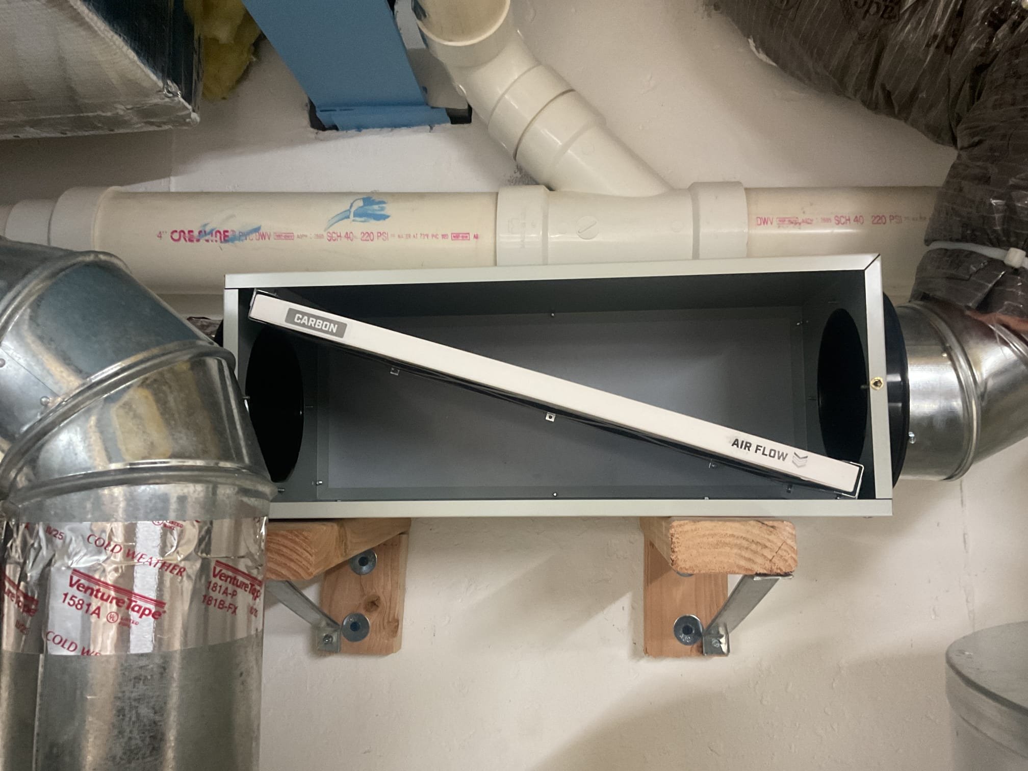 Installed new carbon filter and removed conventional air filter. Also spray foamed around piping in return bay. They will let us know if the carbon filter does the trick. System is working properly at time of service. 