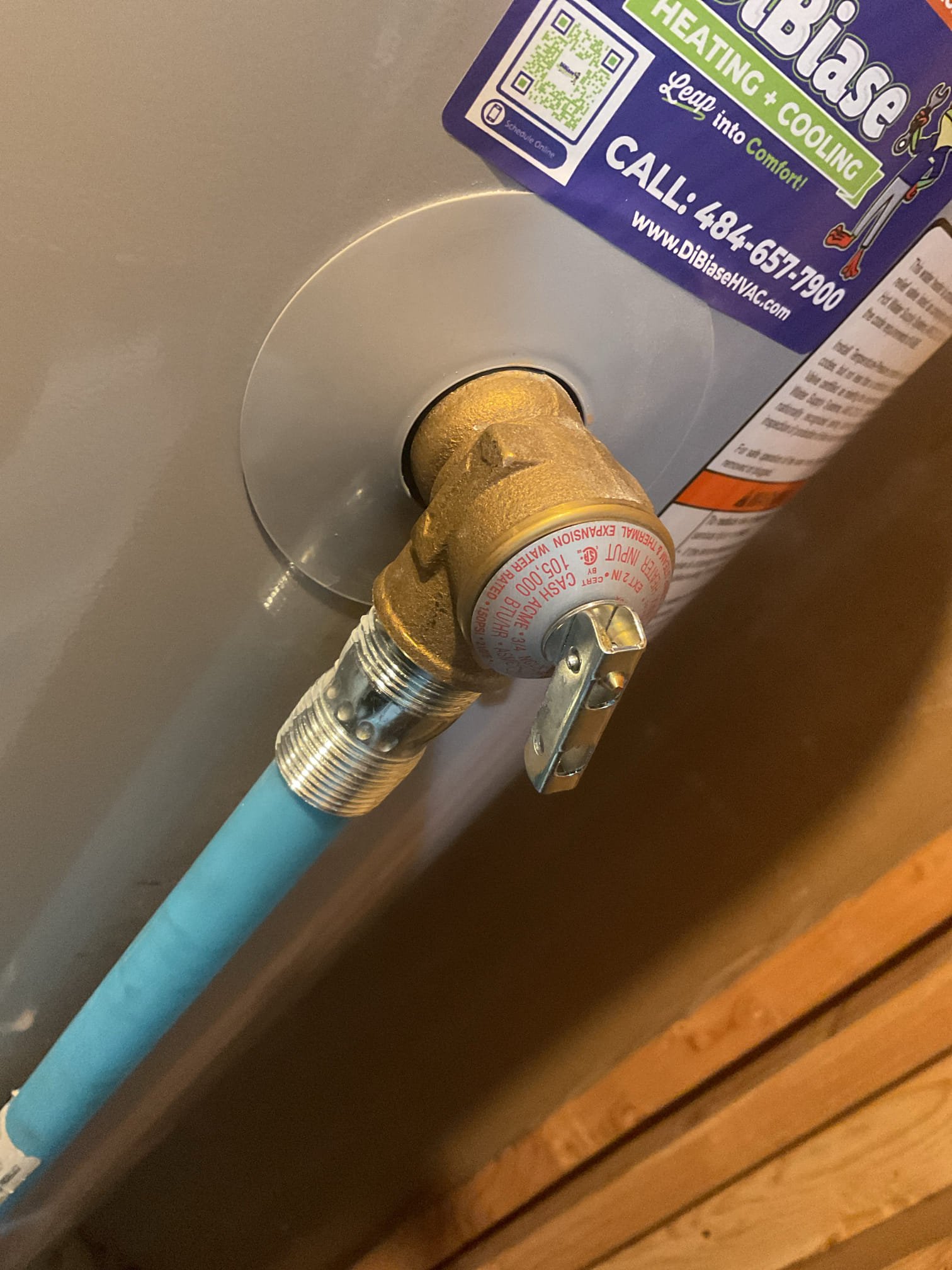 Found very small drip from relief valve pipping. Found relief valve is corroded inside. Homeowner would also like to water heater to be put in drain pan with water alarm. Water heater will need to be drained down to perform repair. Our office to provide estimate. 