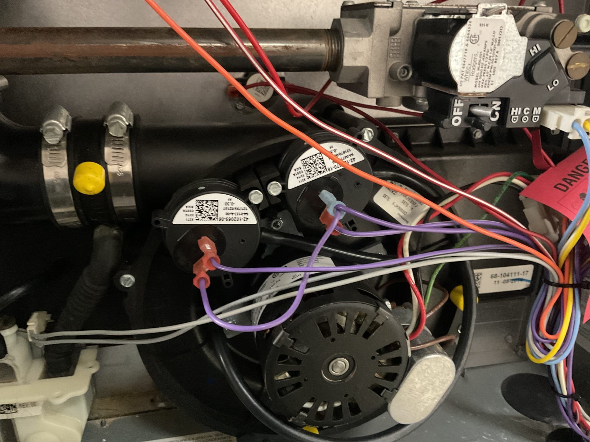 Fully assessed no heating situation. Found furnace locked out on code 45 which is low pressure switch opened. This same code happened on Jan 15th with previous technician. Found venting open and condensation drain no reason for low pressure switch to be open. Jumped out w1 and w2 together on circuit board for now. Also jumpeded high and low pressure switch wiring together. Now furnace is staying running. Need to locate pressure switches and provide customer with quote. Customer has heat at this time. 