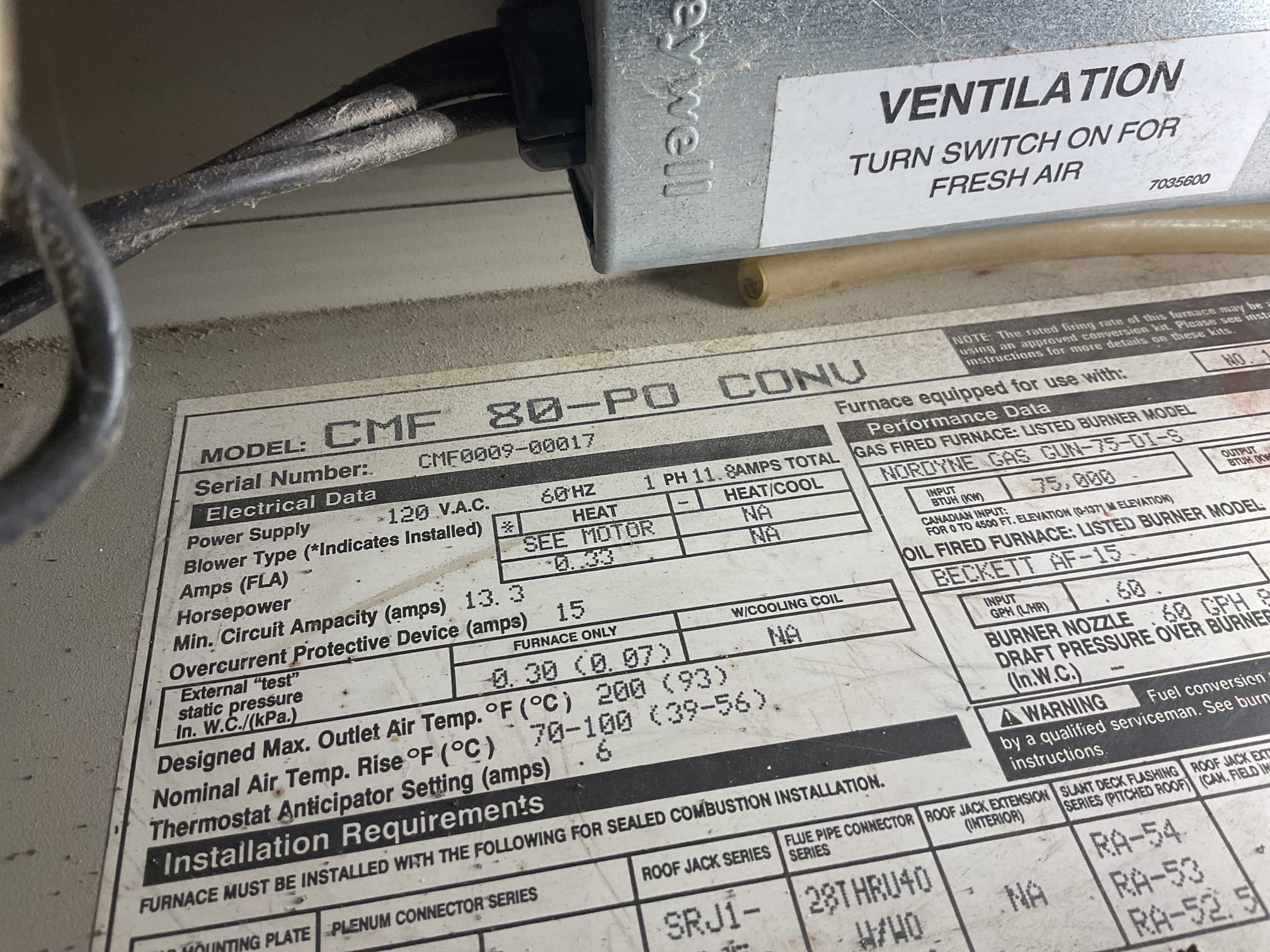 Fully assessed kerosene oil furnace mobile home not running. Found that there is a possibility of the  fuel being gelled some. Found that the nozzle was completely clogged up it was a .60x80b, replaced the nozzle . Electrodes are very worn with a very large gap need to locate nozzle electrodes that will work for this furnace. Got furnace running for now but it does hiccup as it runs. Tank has about 10” of kerosene in the tank. Showed homeowner how to reset furnace. 