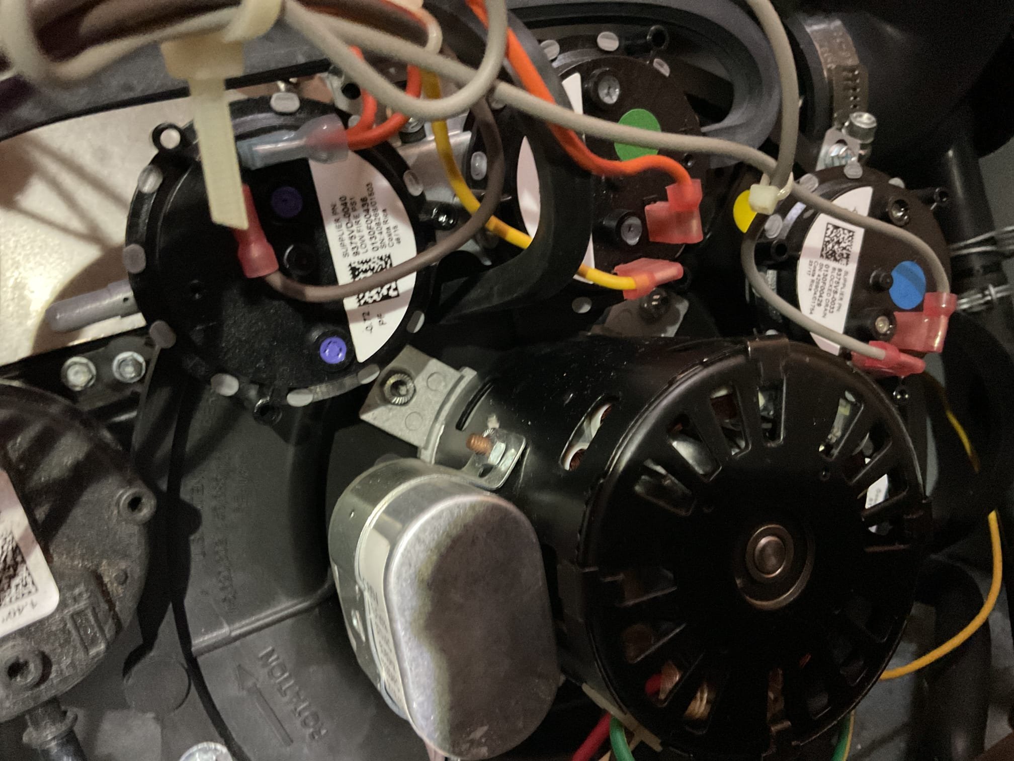 Luis 1-26-26 customer called in for no heat. Found system of point arrival. Turn thermostat to heat in check system operation heater will go off on low pressure switch error code will not close check vacuum -2.45 inches water column. I tap on the pressure switch so it works. I putting a universal pressure as temporary until we get all three new pressure switches provided estimate for the repairs. Customer approved repairs. We will need to come back with new precious switches. Customer has heat and system working order. I personally called supply house and order parts. Customer paid 50% for repairs 