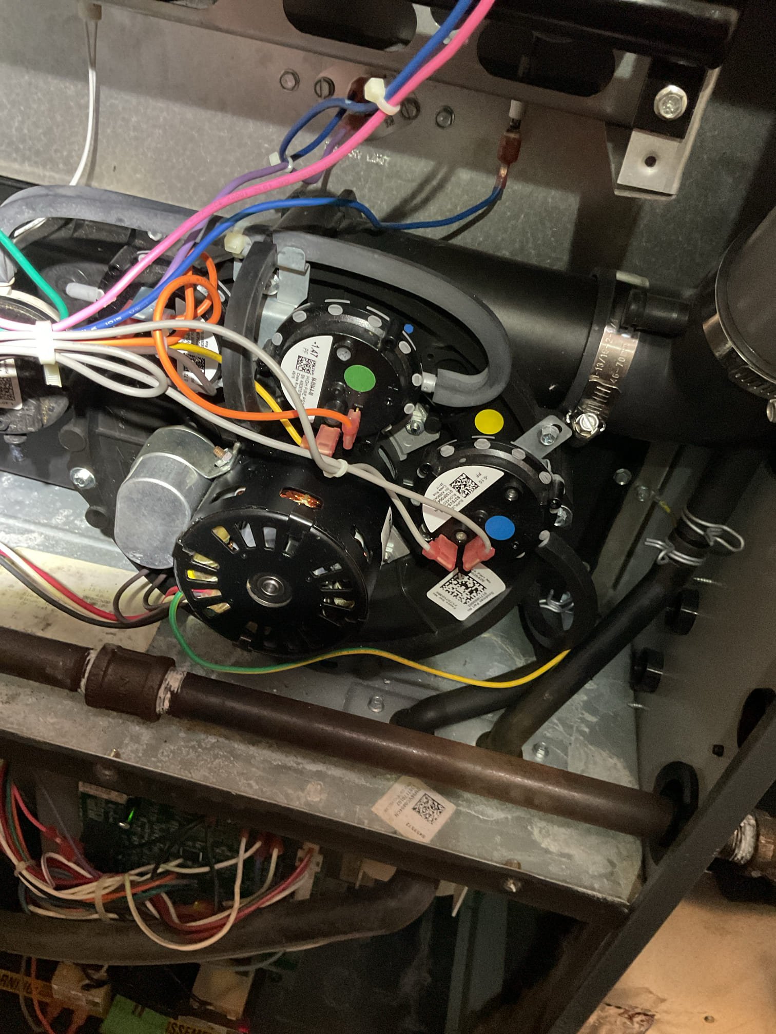 Luis 1-26-26 customer called in for no heat. Found system of point arrival. Turn thermostat to heat in check system operation heater will go off on low pressure switch error code will not close check vacuum -2.45 inches water column. I tap on the pressure switch so it works. I putting a universal pressure as temporary until we get all three new pressure switches provided estimate for the repairs. Customer approved repairs. We will need to come back with new precious switches. Customer has heat and system working order. I personally called supply house and order parts. Customer paid 50% for repairs 