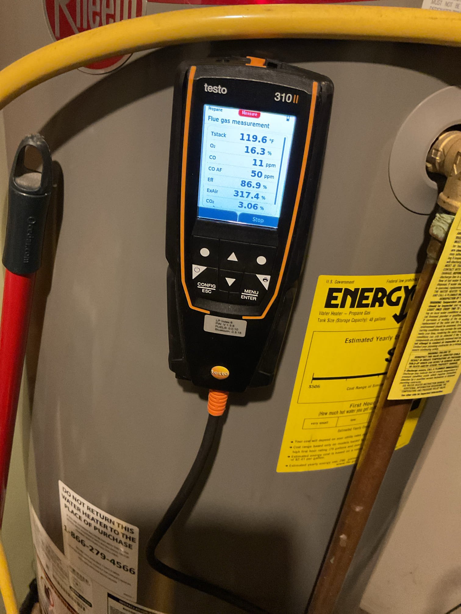 Luis 1-27-26 customer called in for issues with heater/thermostat. He replaced thermostat and unit was running non stop. I checked setting and wiring, found thermostat not set up for conventional, set thermostat to conventional and test operation, performed combustion test. I noticed heat exchanger is showing major wear and tear, inducer makes some noise from bearings, igniter tip is showing major wear. Heater is currently working, i would highly recommend getting and estimate to replace system. I did provided estimate for more critical parts. Office to follow up with customer. 