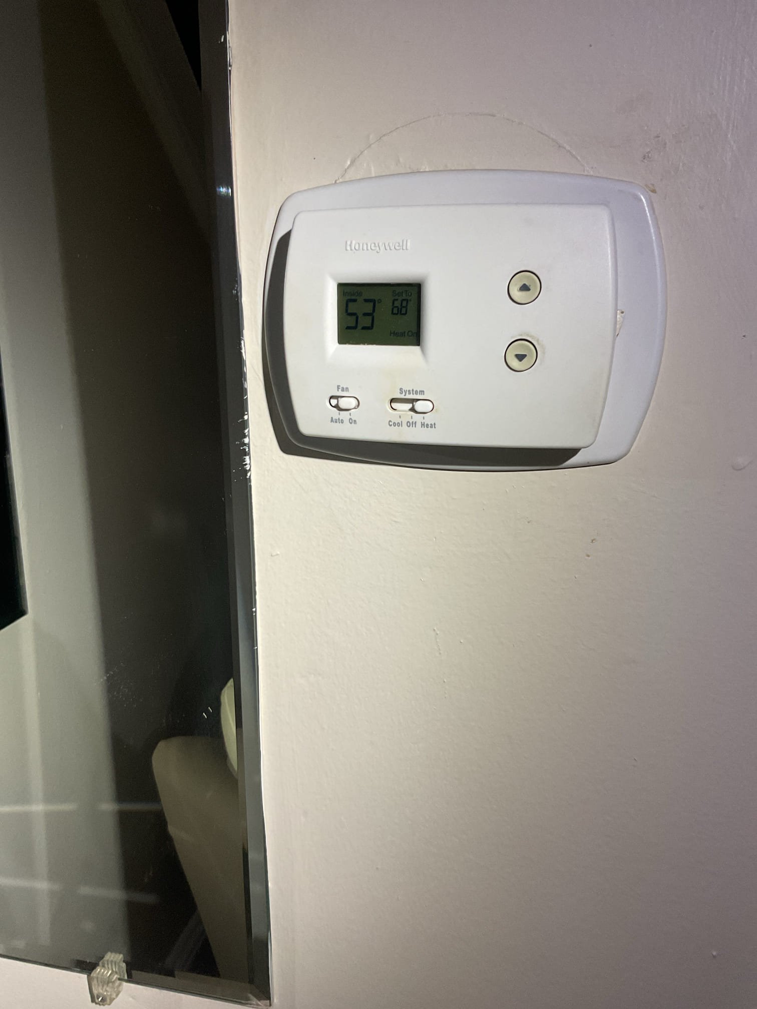 No heat.
Condensate pump tubing was frozen.
Ran new tubing to PVC sink drain using a barb in opposite corner of basement. It will not freeze here.
Replaced 16x25x1 air filter. Was very dirty. Recommend replacing every 1-2 months. These filters can be found at Home Depot or purchased in bulk online.

System operating well at this time. 

The fire department was here today for an issue unrelated to HVAC. They have a “ Exton Security” alarm system. 