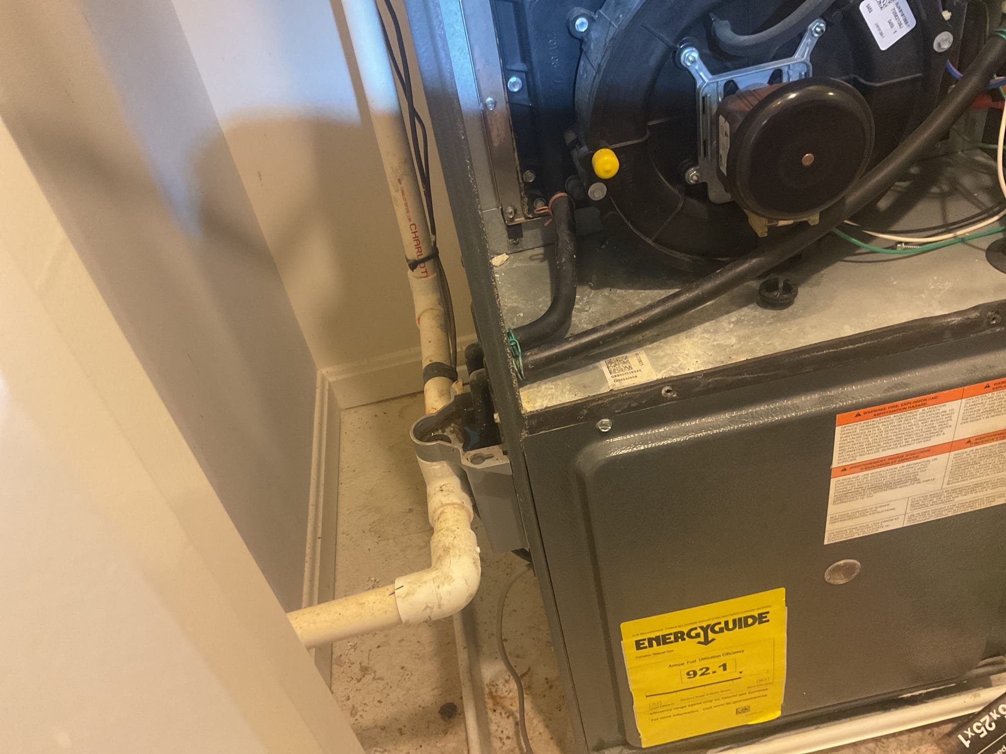 Luis 1-29-26 customer called in for noise issue with second floor propane Goodman 90% heater from 2013. Customer share a video about noise. Noise seems like drain issues gargling, I check entire vacuum system. Heat exchanger, combustion removal and air distribution. I also performed combustion test and visual inspection on heat exchanger. Controlled board does not show any error codes. This board does not provide past error codes history. Heater as running upon arrival. During today’s visit I did found some items that will be an issue soon. Collector box is stating to show leaks. All ignition parts showing wear. At the bottom of heat exchanger tubes it look like. It’s starting to condensate before it gets to secondary resulting corrosion on the tubes. I went over visit with customer I did mentioned about getting an estimate to replace system. I also provided options on cost for replacing parts mentioned on the report. Office to follow up with customer tomorrow mourning. 