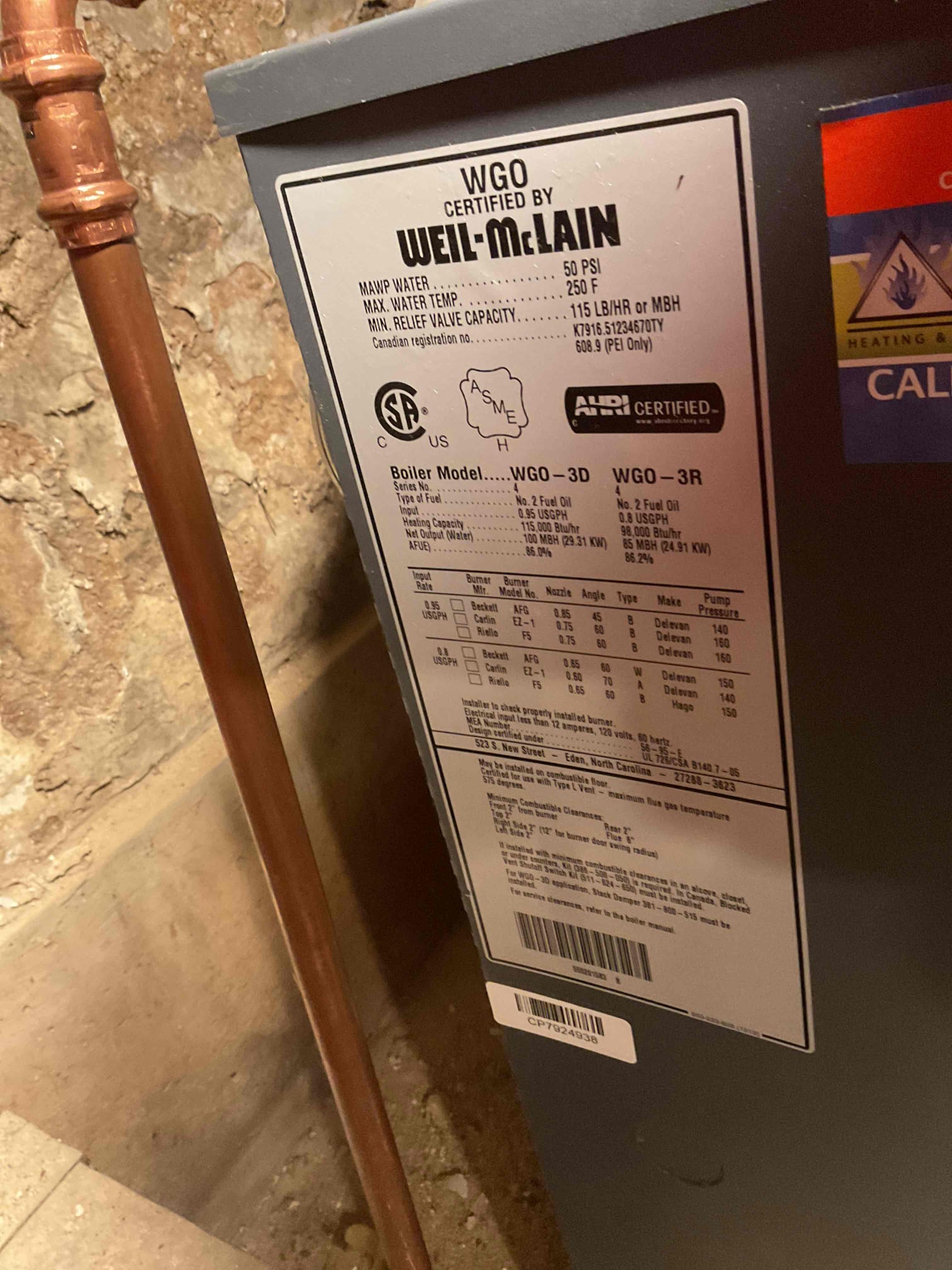 Performed precision oil tune up on Weil McLain oil boiler. Replaced.65x60w nozzle. Checked all electrical connections and components. Made sure everything was getting hot. Performed smoke and combustion test. Oil boiler is working properly at time of service, 