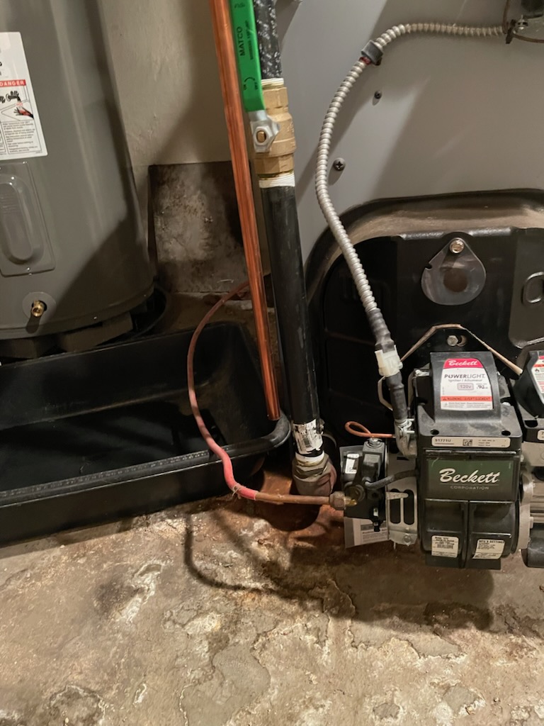 Found pressure relief valve leaking.
She agreed to replace. 
Boiler pressure close to 30 psi.
Drained boiler and replaced pressure relief valve,

The radiators need to be bled. They haven’t been bleed since install February 2022. I talked him through how to do it. 

Afterwards tested system. Low limit is 150 psi. 

System operating well at this time. 