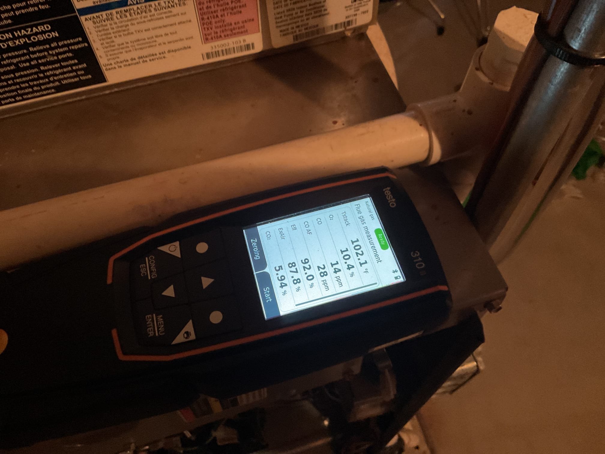 Fully assessed no heating situation found that when I arrived, the heat had already started working. Homeowner showed me outside that the condensate had been frozen. Recommend we run the 3/8 final to the sewer to avoid further issues with freezing customer agreed. Installed bar fitting in top of sewer And ran new piece of vinyl down to existing condensate pump. Tested operation. System is from 2010 any further issues would recommend replacing the system. Performed combustion test. Gas furnace is working at time of service. Homeowner to replace air filter. 