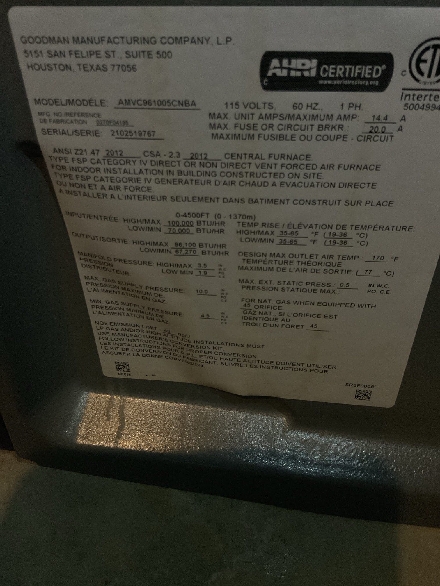
Completed (2) heat tune ups for propane furnaces 
1st Floor system installed 8/8/19 by Dibiase
2nd Floor system (2 zones) Installed 3/10/21 by Dibiase

Replaced 20x25x1 filter for 1st Floor system. 
Replaced 16x25x1 filter for second floor system 

For each furnace:
Inspected heat exchanger, burners, flue pipe, inducer assembly and hoses
Inspected hot surface ignitor and verified resistance with meter. Recommend upgrading burners for both furnaces to stainless steel. Propane is a corrosive fuel, it will eat away at burners eventually preventing funace from operating
Cleaned flame sensor and verified flame rectification circuit
Measured temperature rise and static pressure
Checked wiring, controls, electric motors and components; there are no surge protectors; left estimate for a surge protector for each furnace blower motor. 
Checked manifold gas pressure(s)
Inspected drain and pump. There is a condensate pump safety and EZ trap but no wet switch. Left estimates for wet switch/flood s