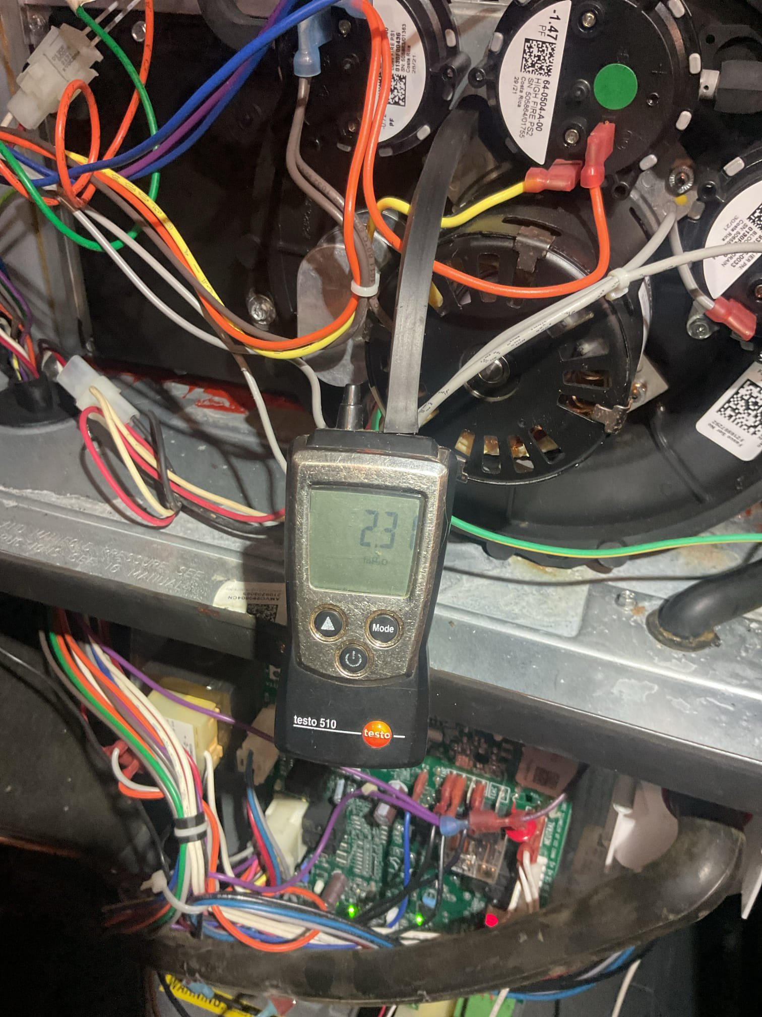 2/5/26
Liz and Barry.

Disassembled inducer. Removed leaking secondary Heat exchanger cover plate.
Caulked bottom seam with cover removed and allowed to dry.
Put new gaskets on new collector box and installed over secondary heat exchanger, ensuring torque of all screws.
Reassembled inducer and pressure switches.
Tested system: checked inducer draft.
Combustion test: Pass

System operating well at this time. 

Balance paid today. 