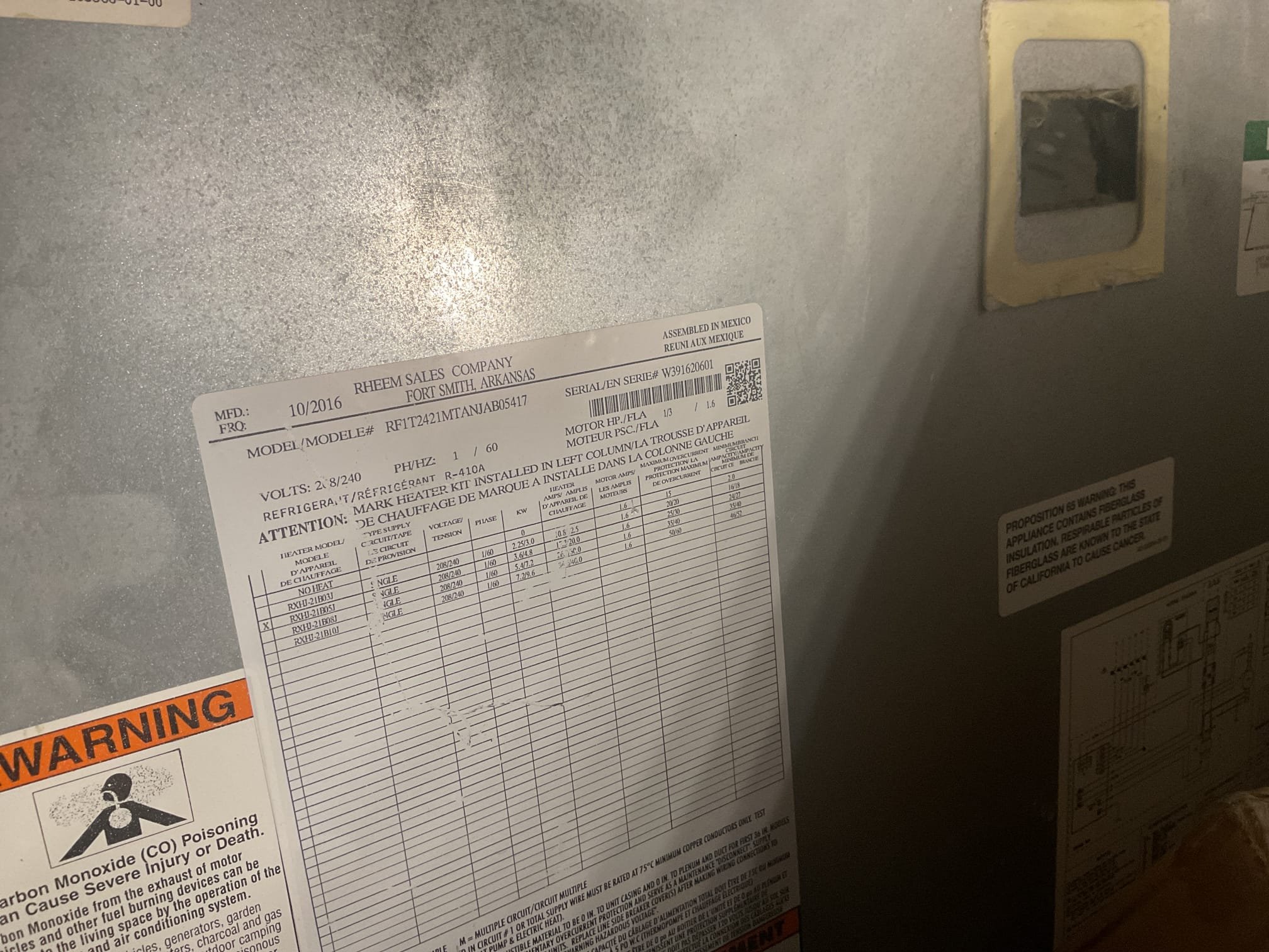 Found 2016 Rudd heat pump system with a call for heat and nothing was running. Had 208 v at the air handler breaker. Gave system a fan on call and the fan did come on. Found that on a heat call nothing ran. Jumped out wiring at thermostat base and everything came on. Recommended replacement of thermostat. They provided me with a pro thermostat. Installed thermostat and tested operation. Checked temperature rise it was 93 degrees supply and return was 71 degrees, 22 degree rise. Tested emergency heat. Heat pump is working properly at time of service. 