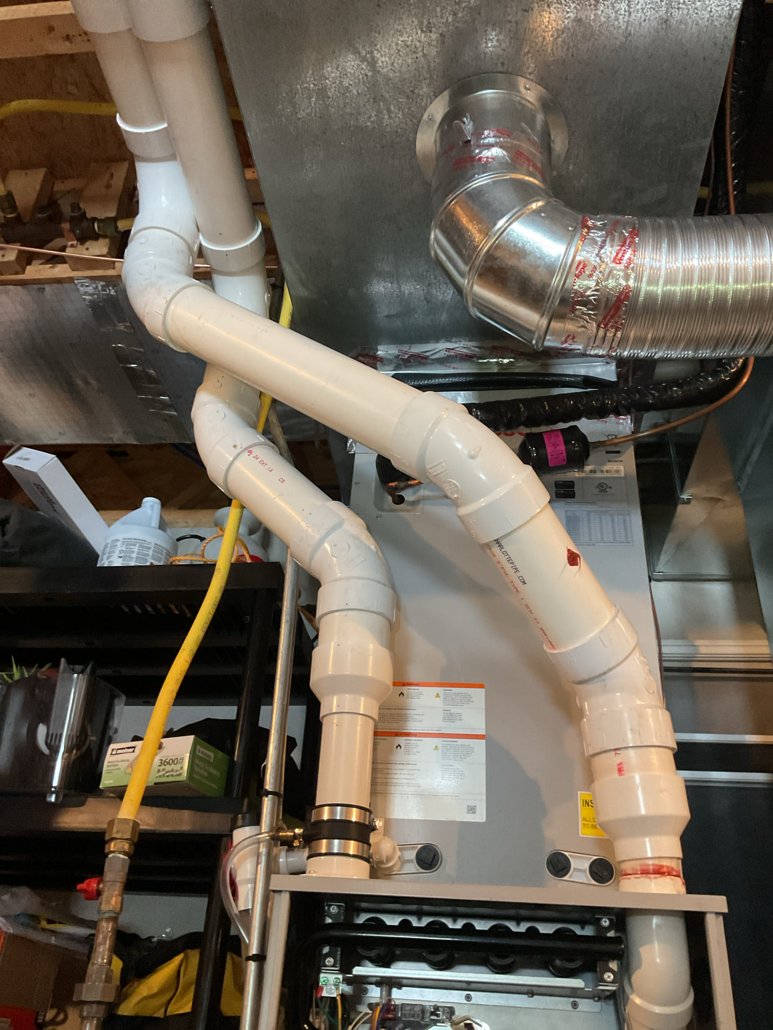 I arrived to the customers home to service their 2 yr old Bosch 95% gas furnace system. 
I started with checking the air filter and found good , the filter size is 16x25x1. I checked all my electrical connections and voltages. I inspected and tested the  burners , flame sensor and the igniter. I water tested all tubing and hoses. I inspected the exhaust and fresh air pipe for restrictions and bellies. I inspected the inducer and the blower motor operation. I checked and tested for combustion and took temp rise splits at the return and the supply. Everything is running fine at this time newer system. 