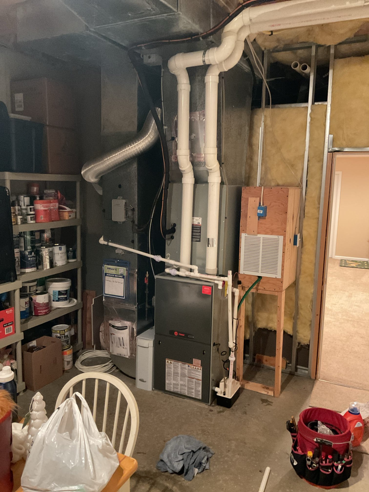 Luis 2-7-26 customer called in for water leak, check operation upon arrival, heat is working, I noticed leak was coming from clogged 3/4 drain line. I provided estimate to cut pipe and add separate drain line for humidifier, I also recommended replacement of pump. I talked to Chris and he approved repairs. After repairs test system operation ok condensation pump ok. I wired ez trap safety switch to unit ok. Cycle heater couple times ok. No more leaks. 