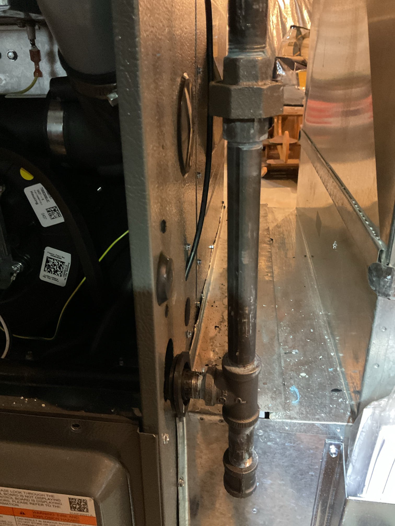 Luis 2-9-26 customer called in for a burning smell coming from the newer system we installed last week check system operation. Perform combustion test check room CO. I also perform combustion test on second floor heater and water heater. All systems are burning clean and combustion results are within safe range no issues found with the heater. No burning smell was found.  I also did check gas piping connections. I did have to correct one of the connections due to leaks. Check piping after the repairs no more leaks are showing. Warranty, install recall. 